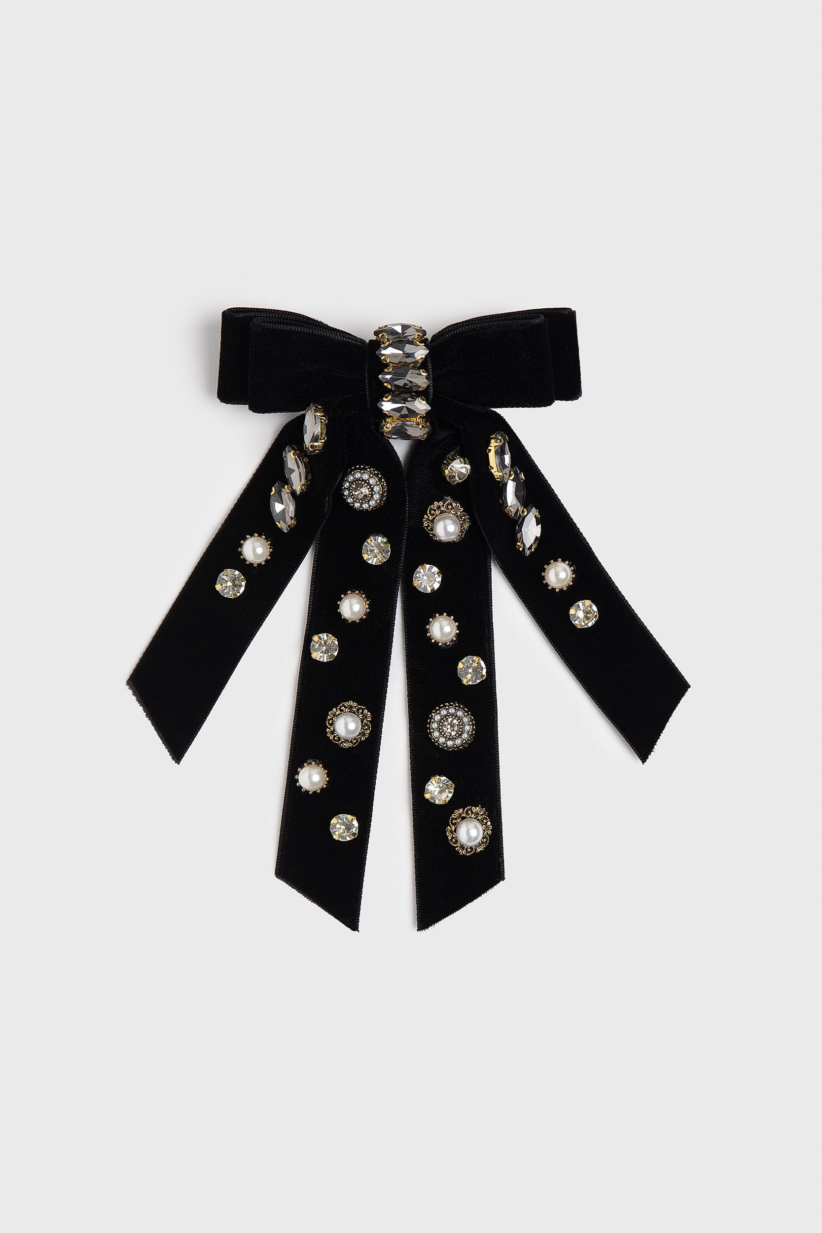 Crystal-embellished bow brooch
