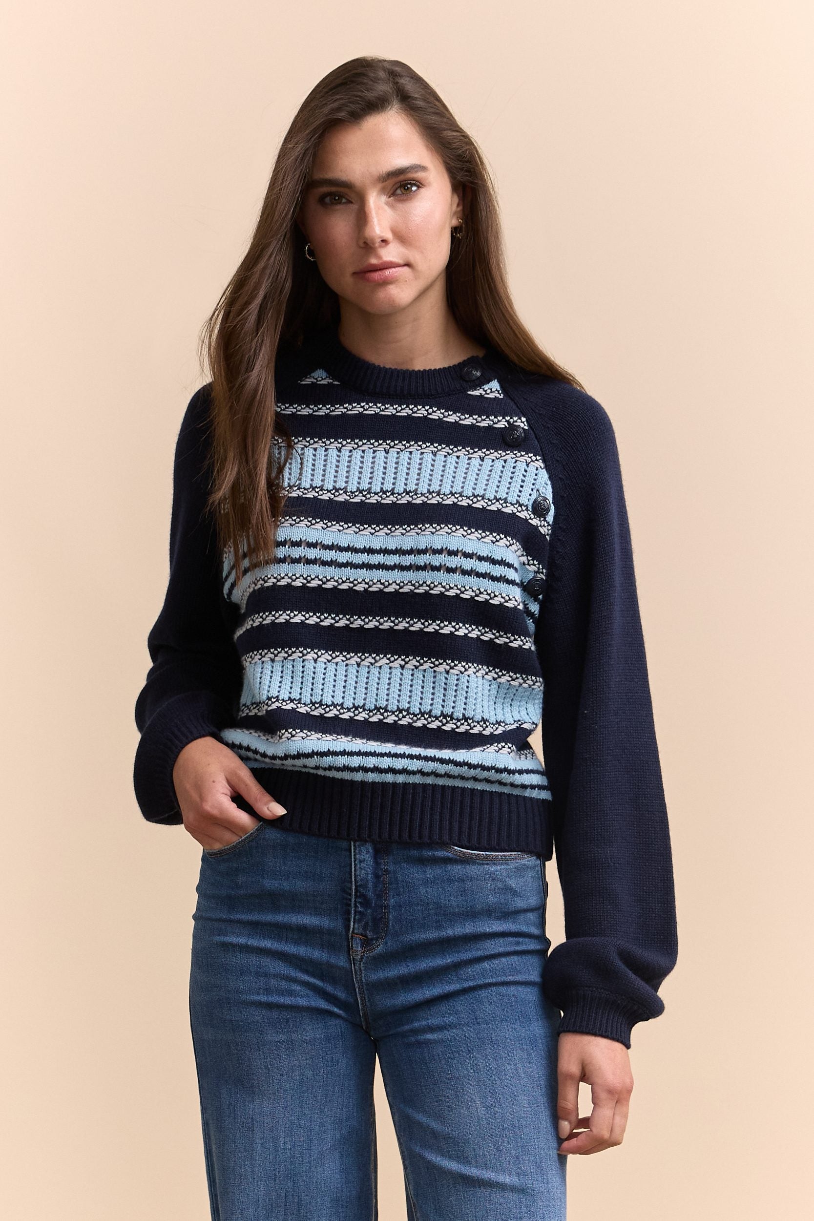 Multi texture stripes sweater