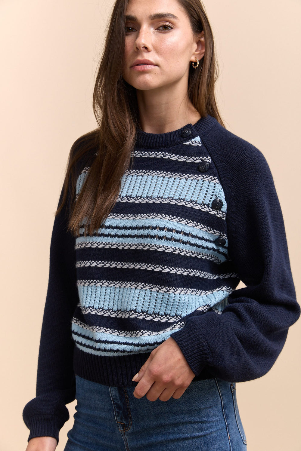 Multi texture stripes sweater