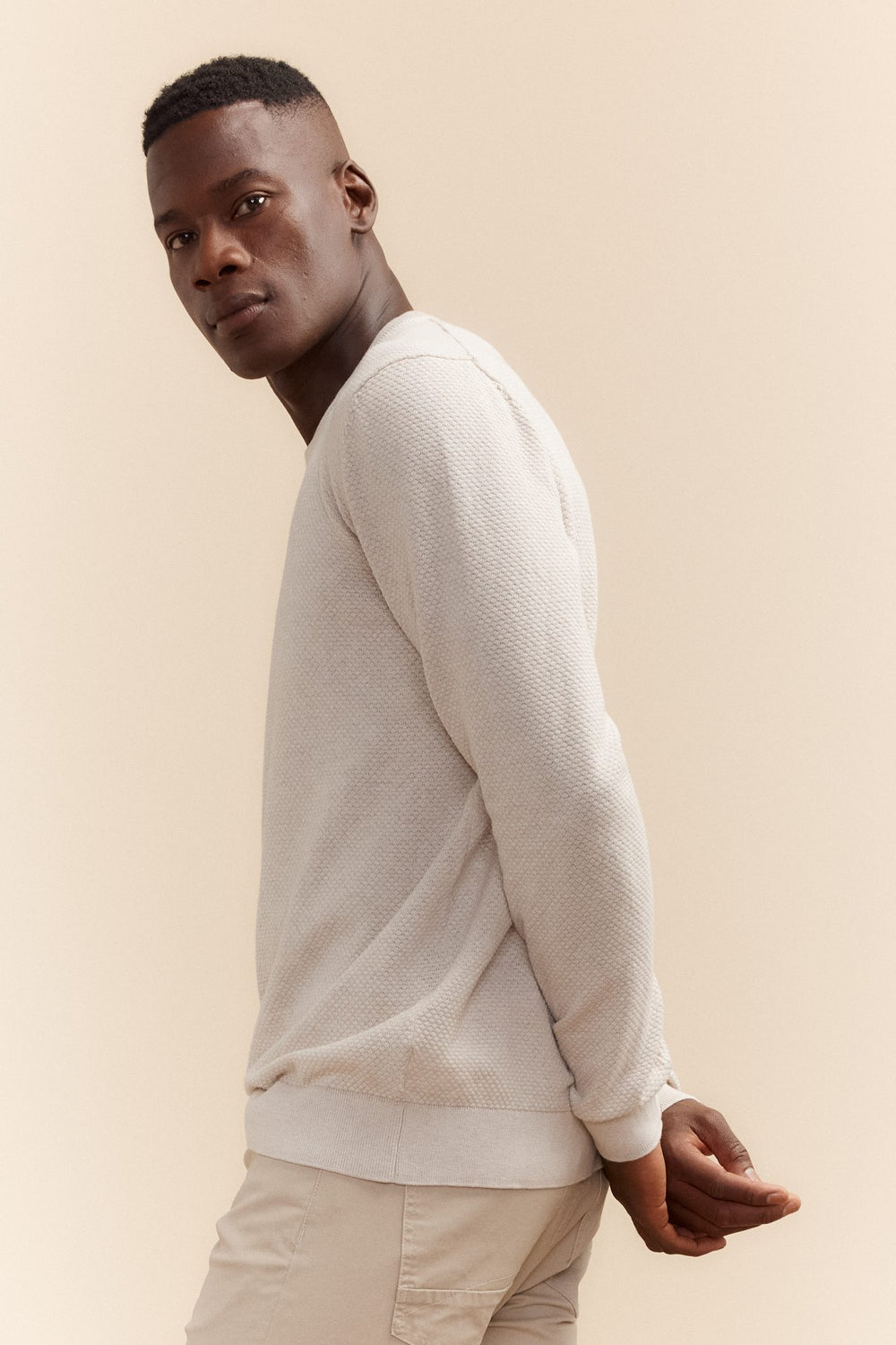 Textured crew neck sweater