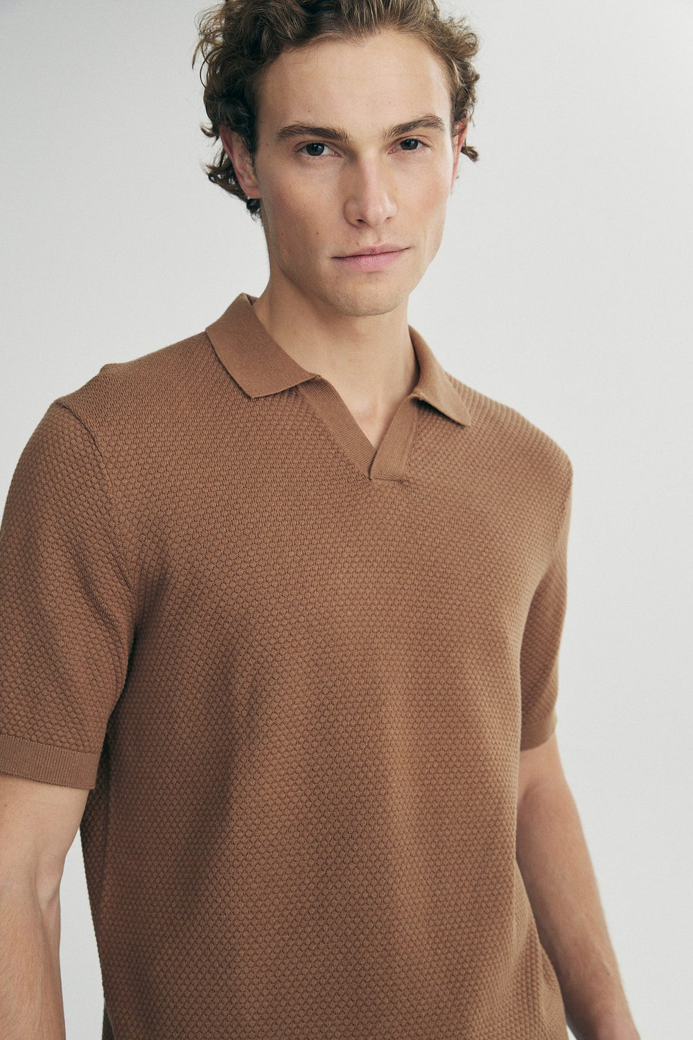 Textured  johnny collar polo