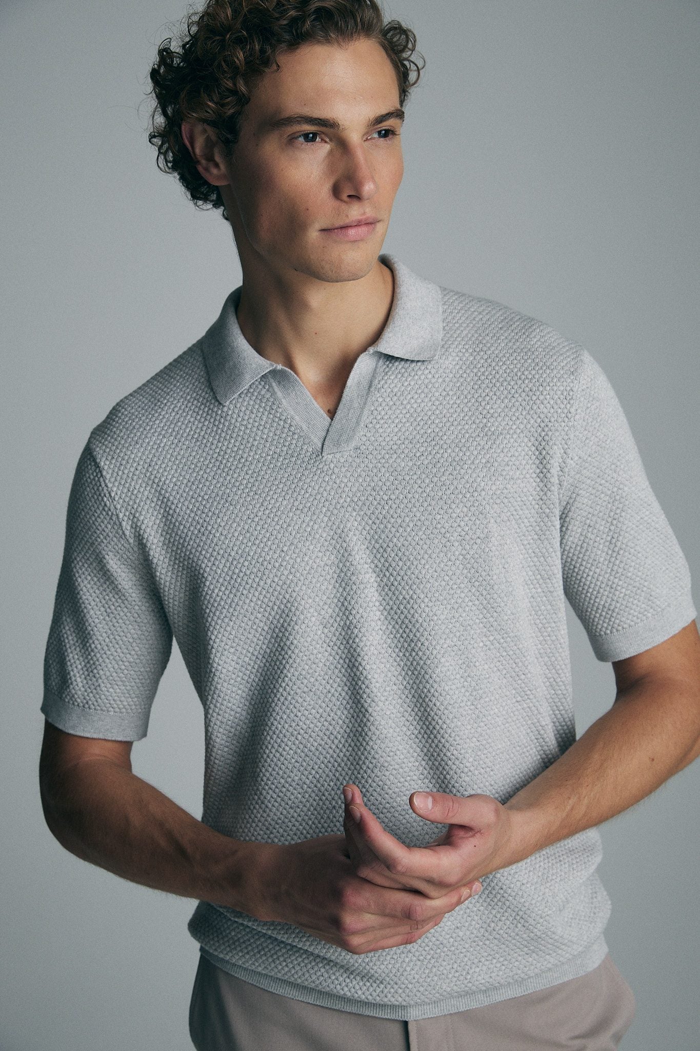Textured  johnny collar polo
