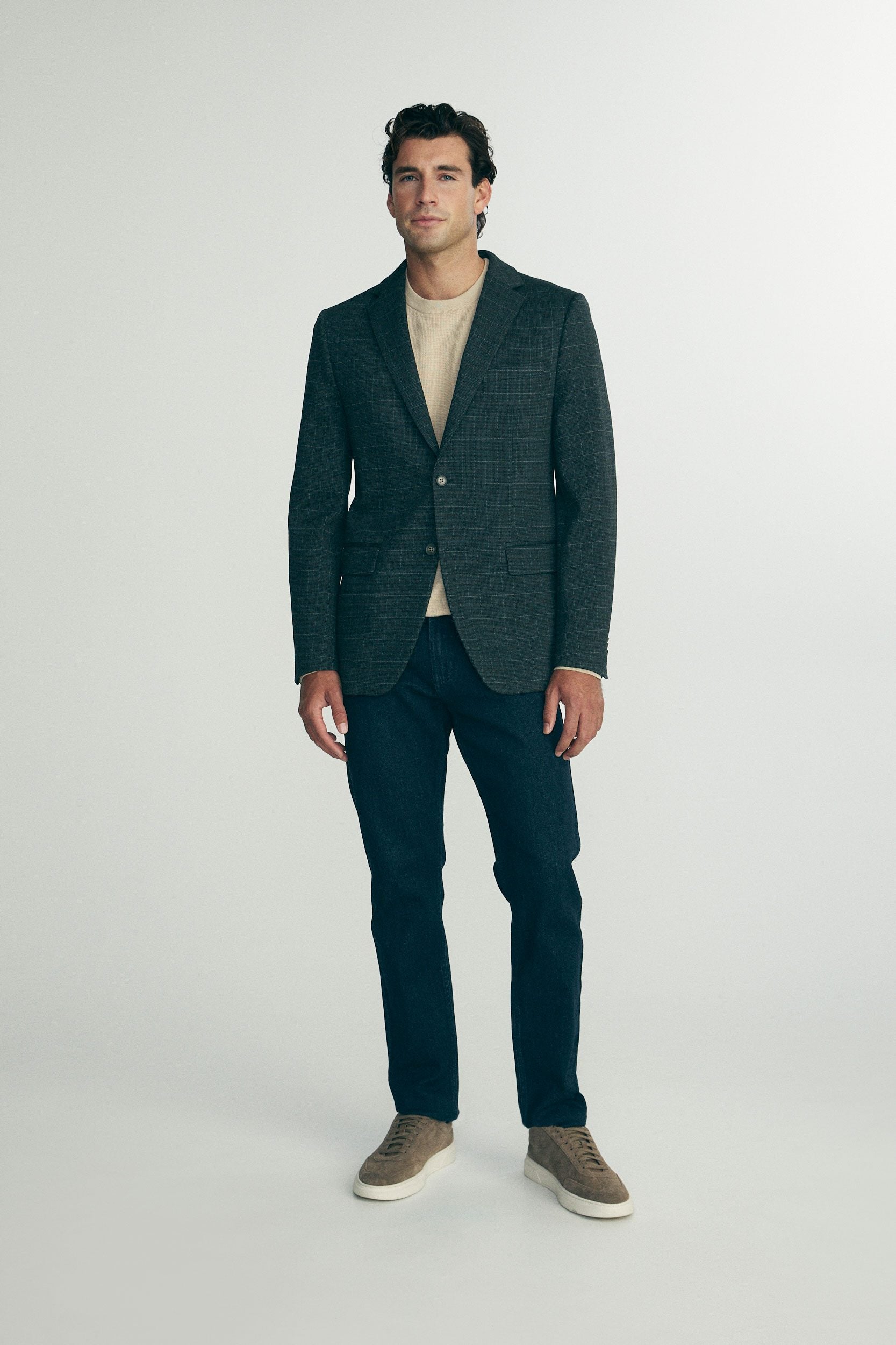 Check fitted knit blazer