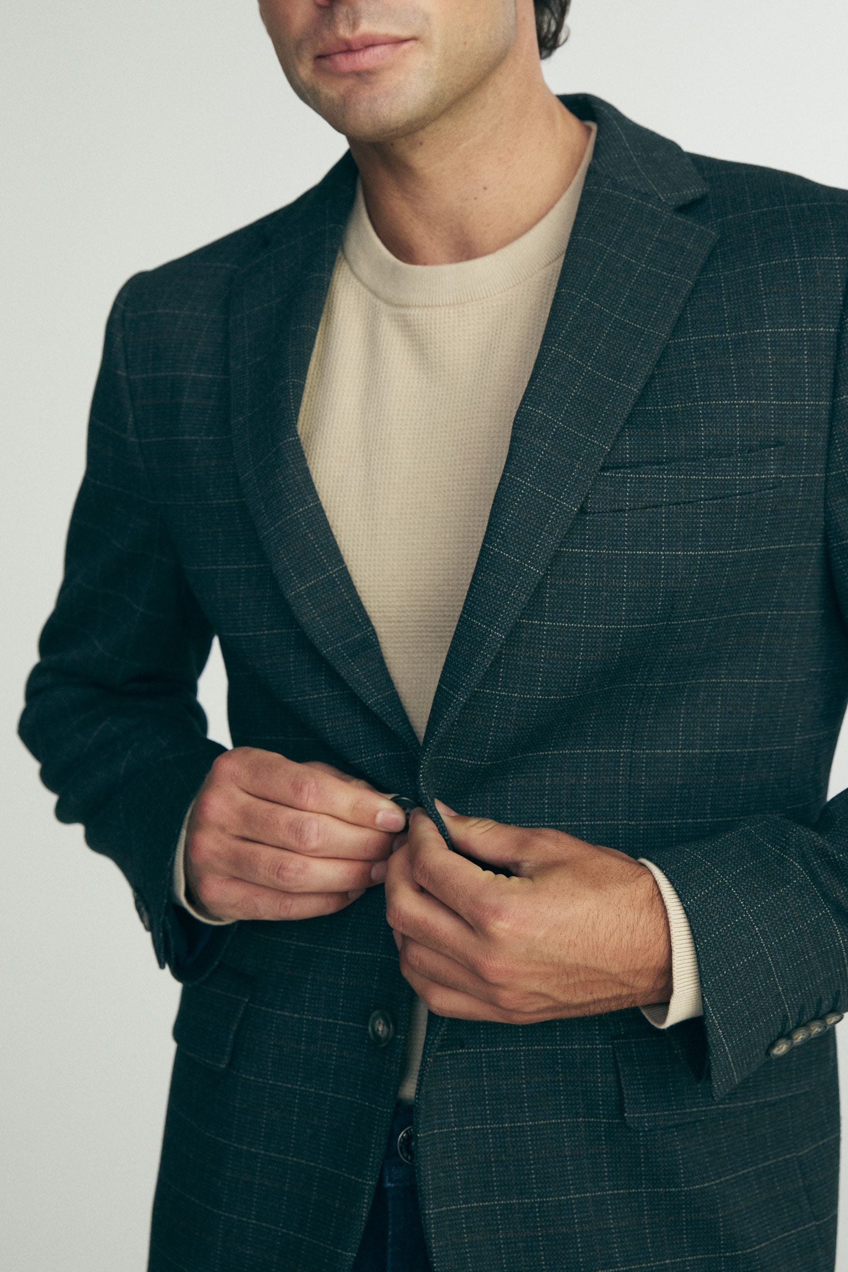 Check fitted knit blazer