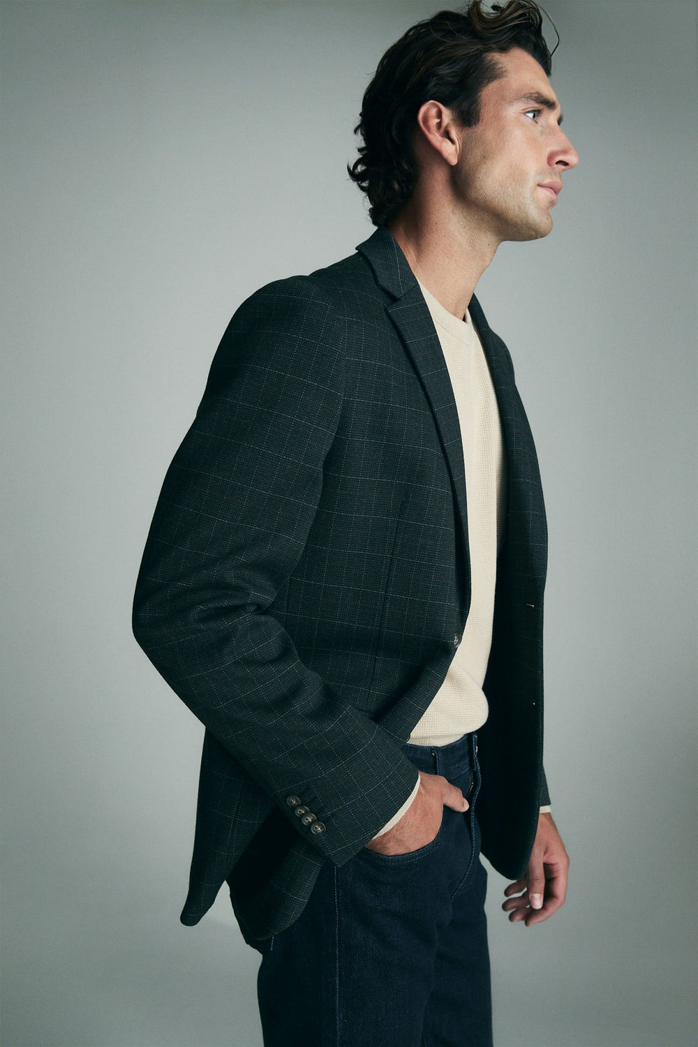 Check fitted knit blazer