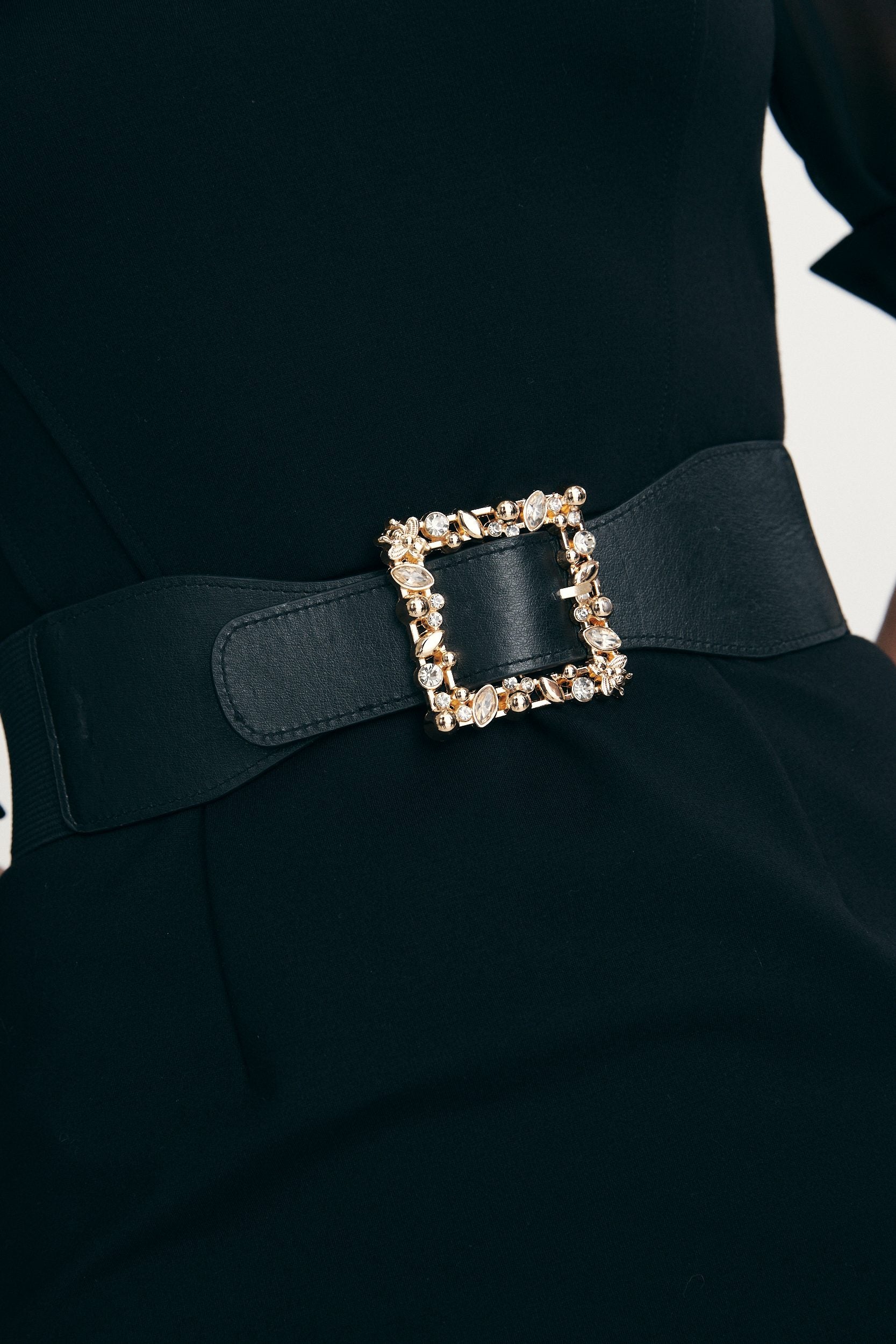 Belt with crystal square buckle
