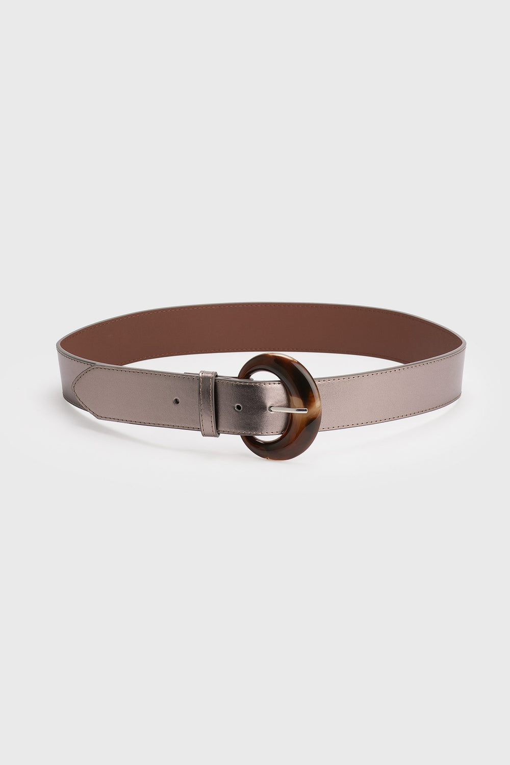Crescent-Buckle Metallic Wide Belt