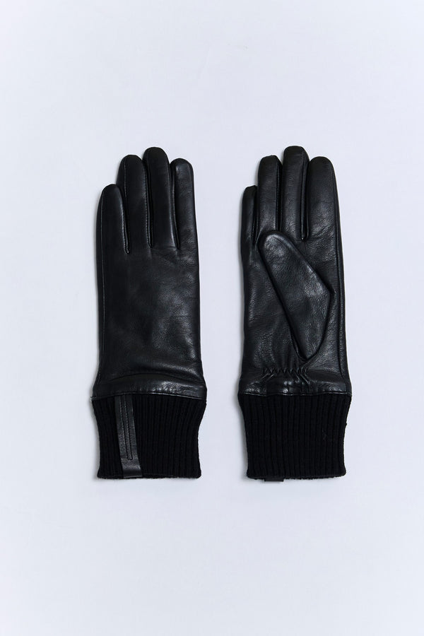 Leather gloves with knit cuffs