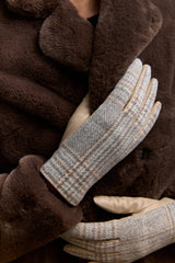 Plaid pattern leather gloves