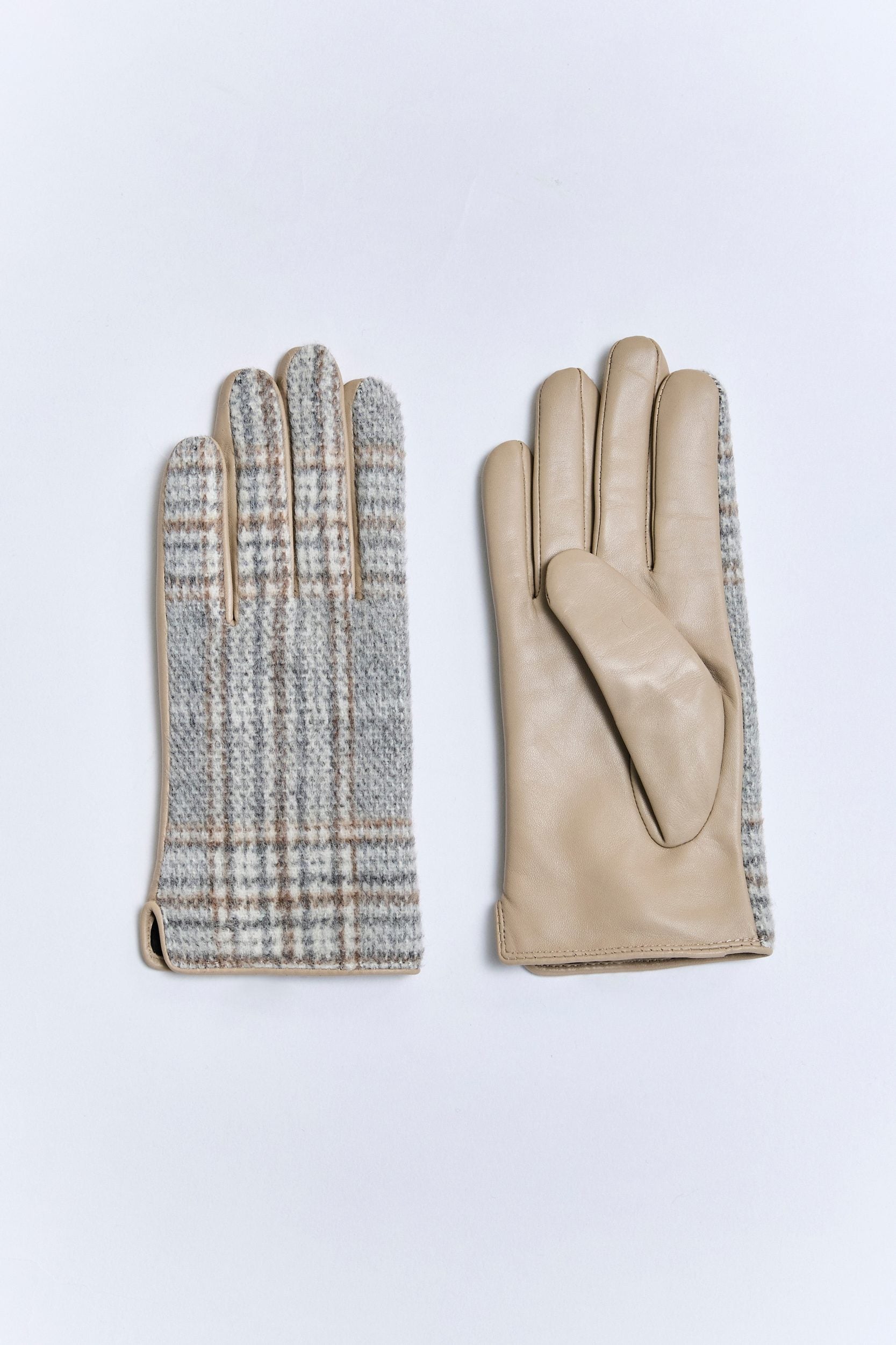 Plaid pattern leather gloves