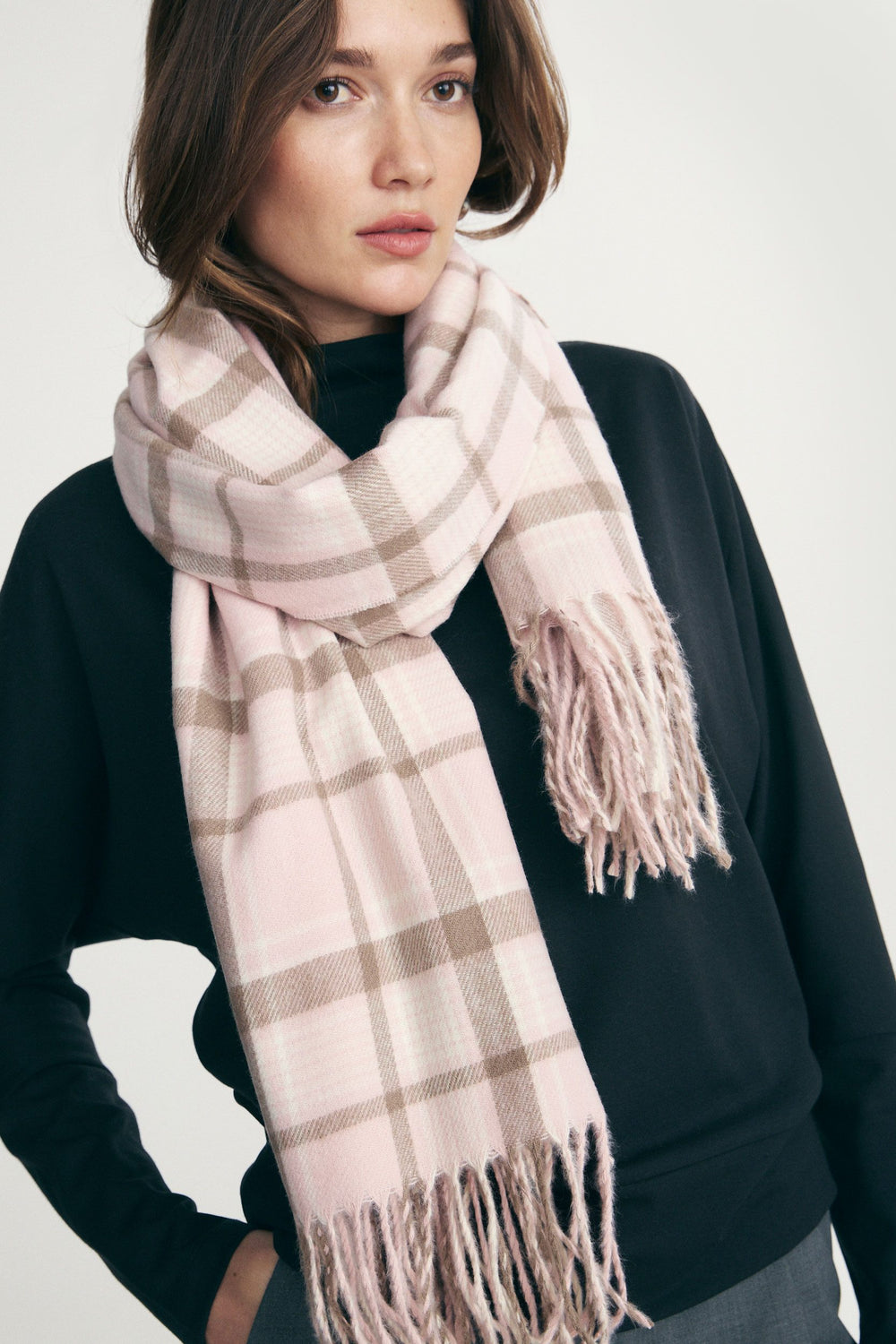 Fringed plaid scarf