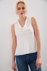 Sleeveless top with draped collar