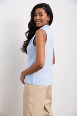 Sleeveless top with draped collar