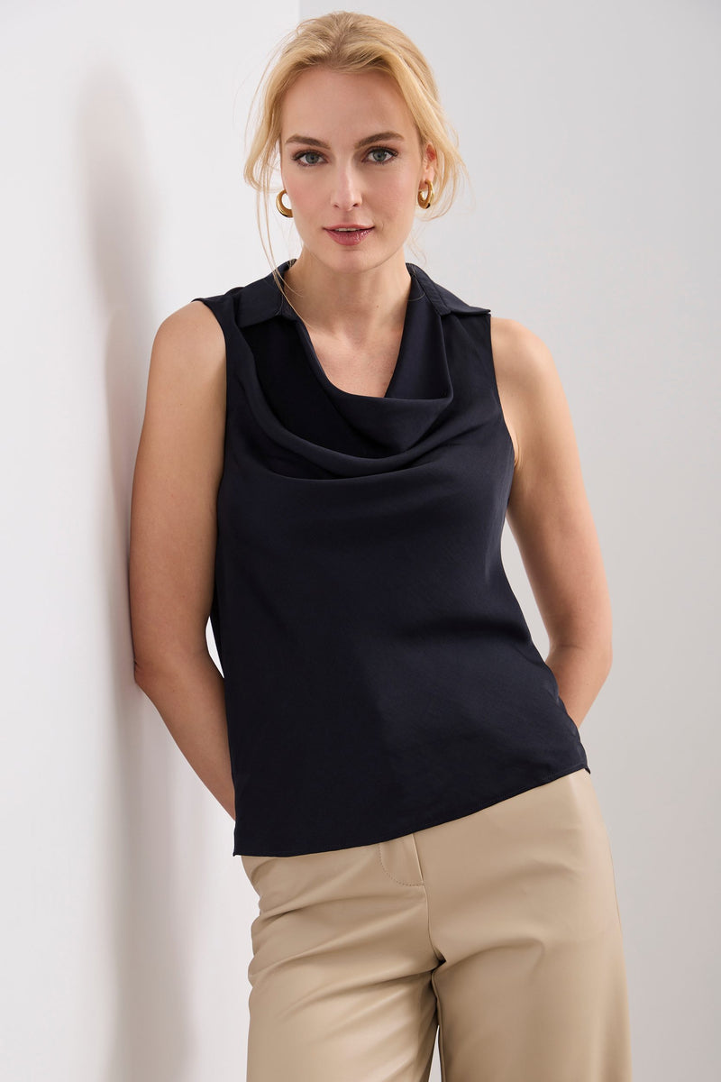 Sleeveless top with draped collar