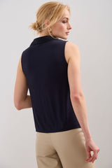 Sleeveless top with draped collar