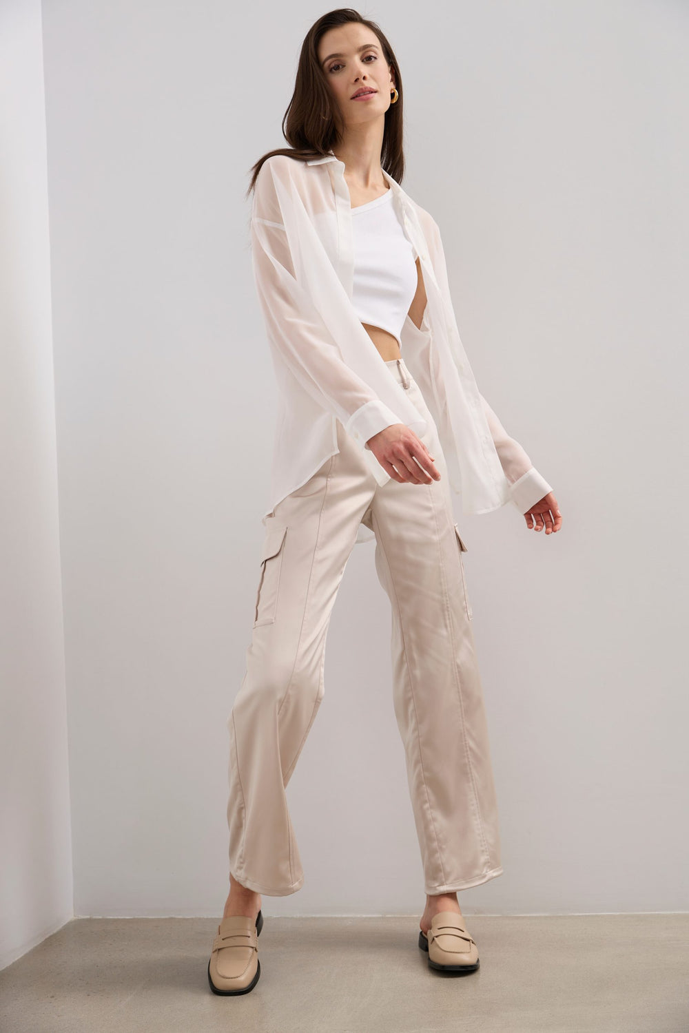 Sheer oversized blouse with open back