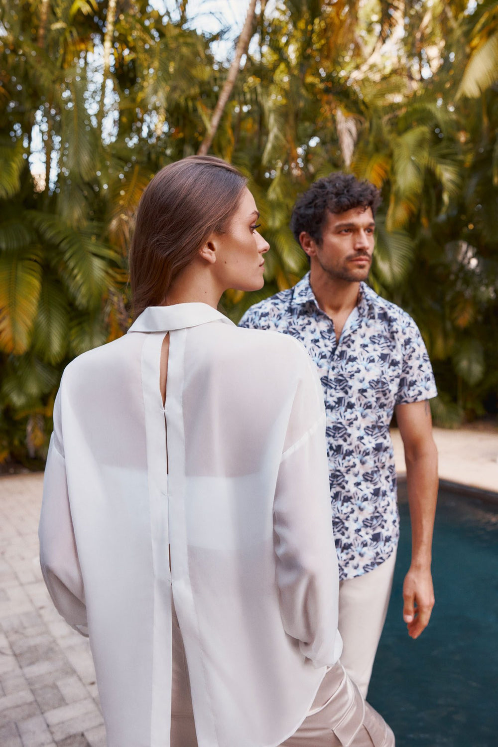 Sheer oversized blouse with open back