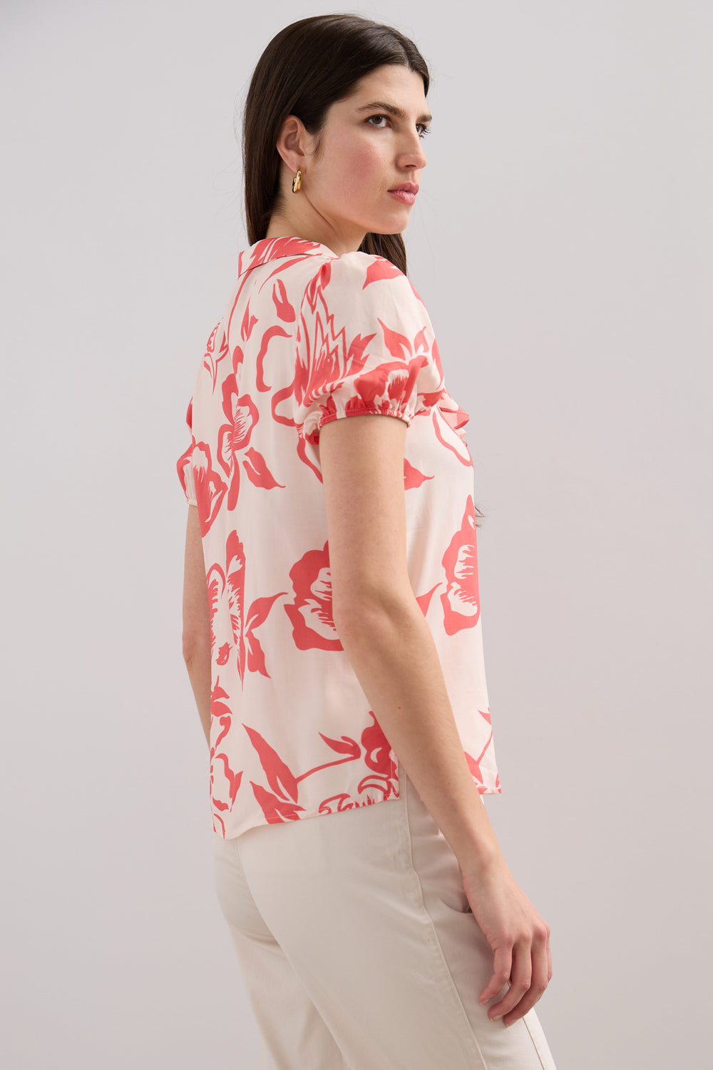Print short sleeve blouse with frill