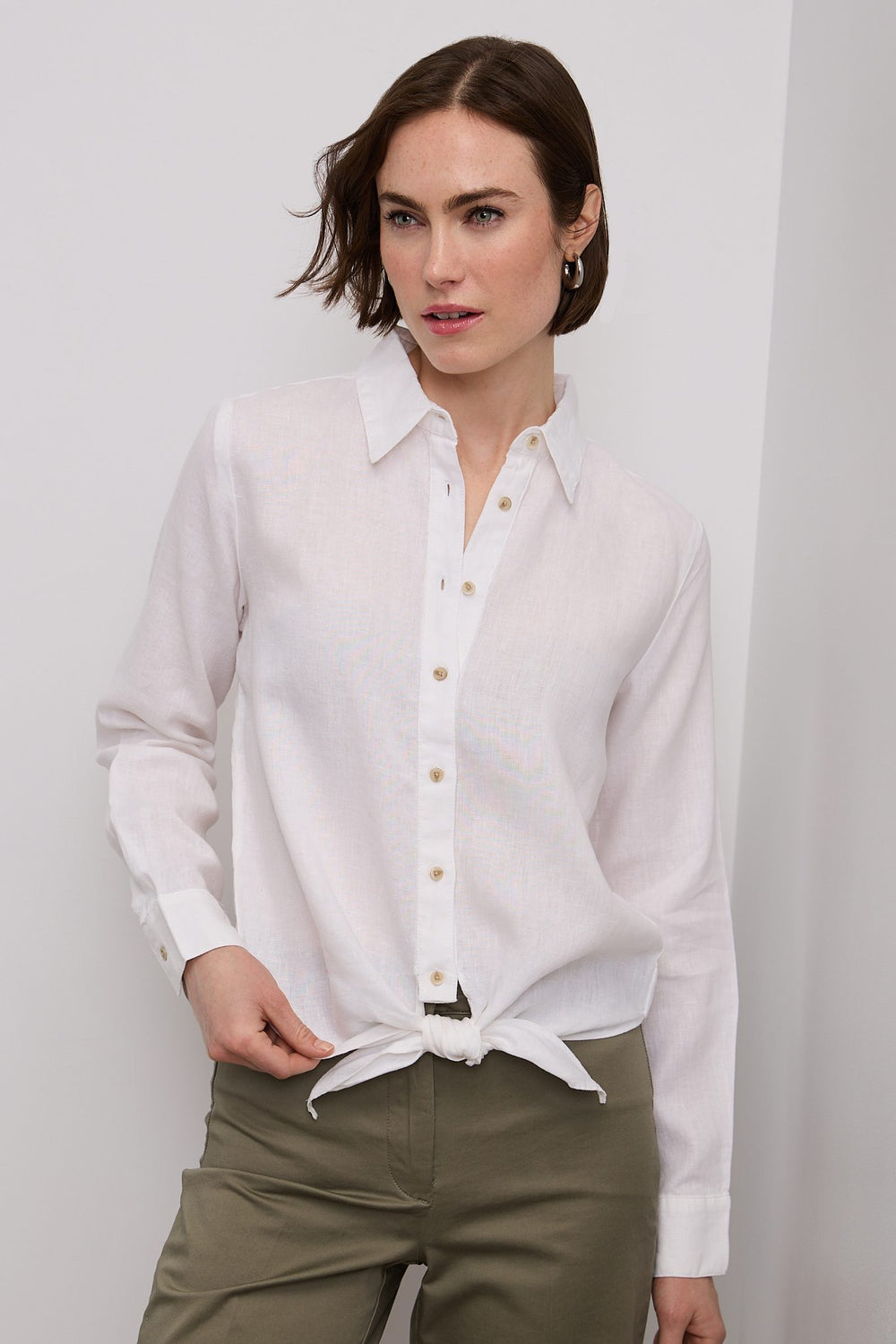 Tie-front linen shirt