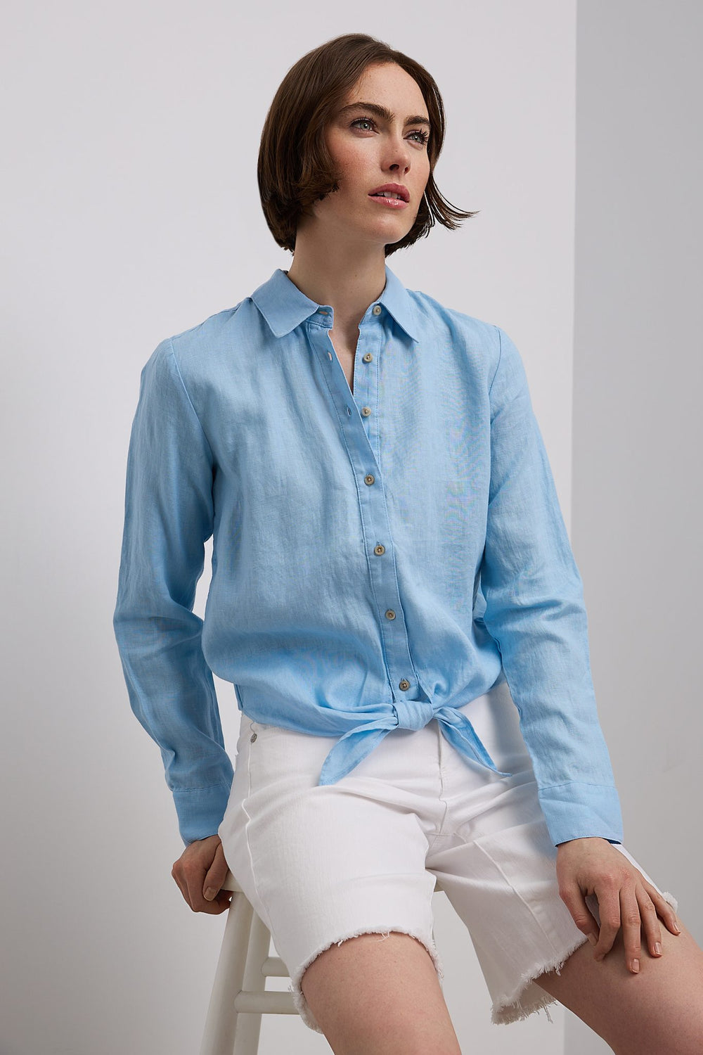 Tie-front linen shirt
