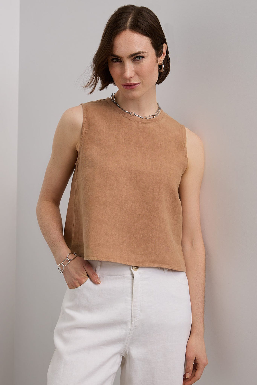 Sleeveless linen crop top