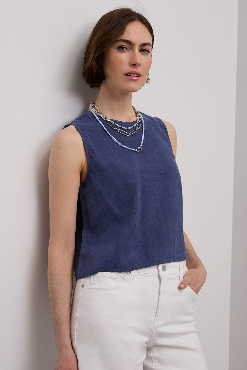 Sleeveless linen crop top