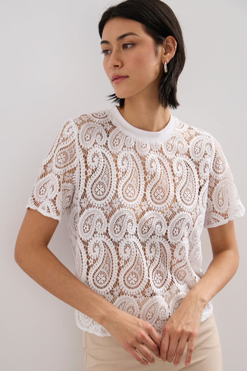 Boxy lace short sleeve top
