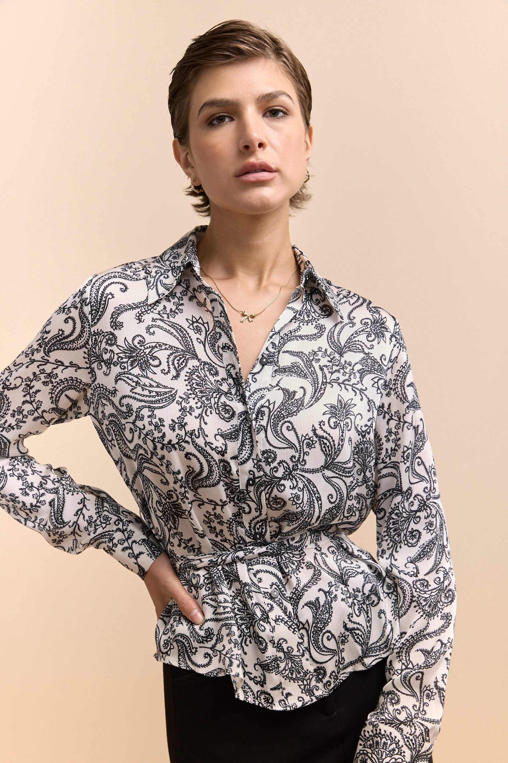 Printed shirt with sash