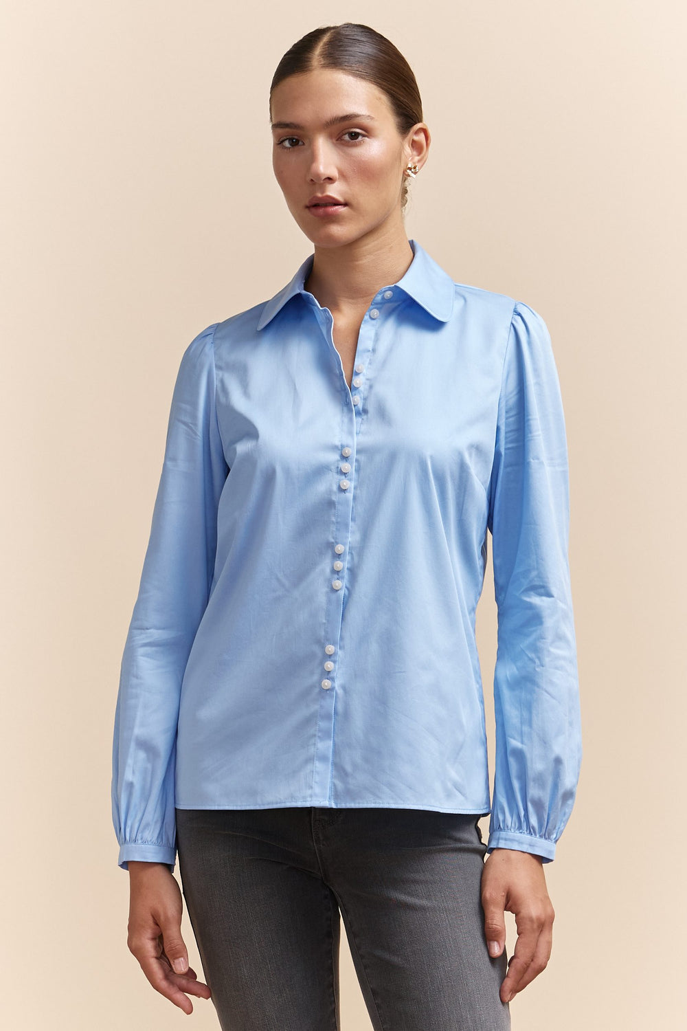 Puffy sleeve blouse with button detail