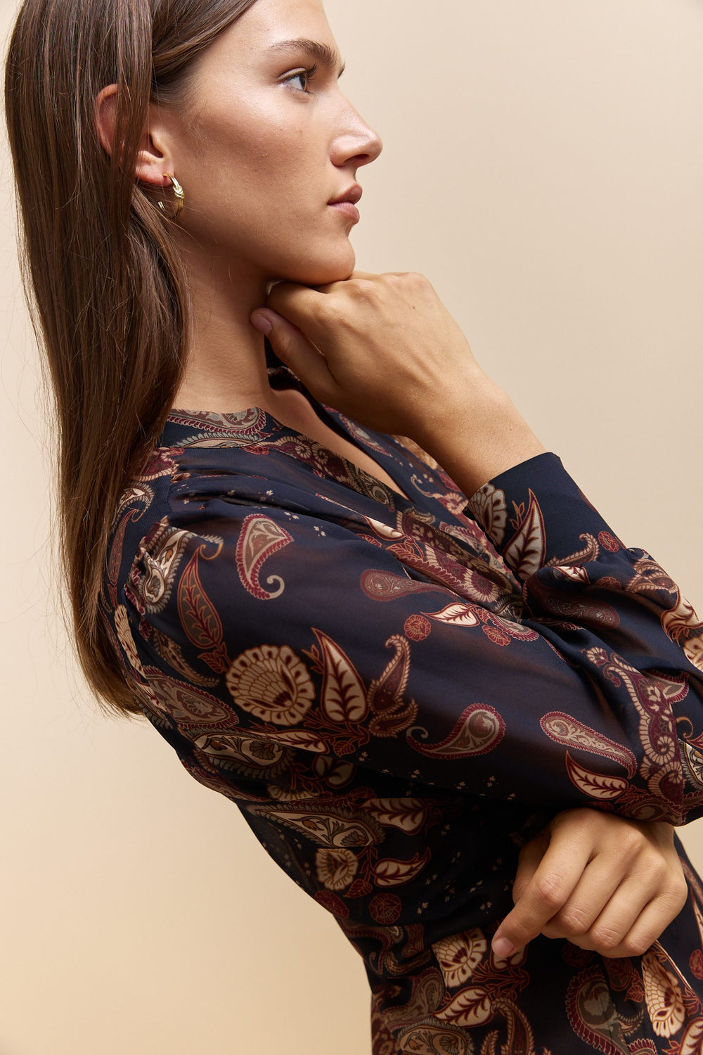 Printed shirt with puffy sleeves