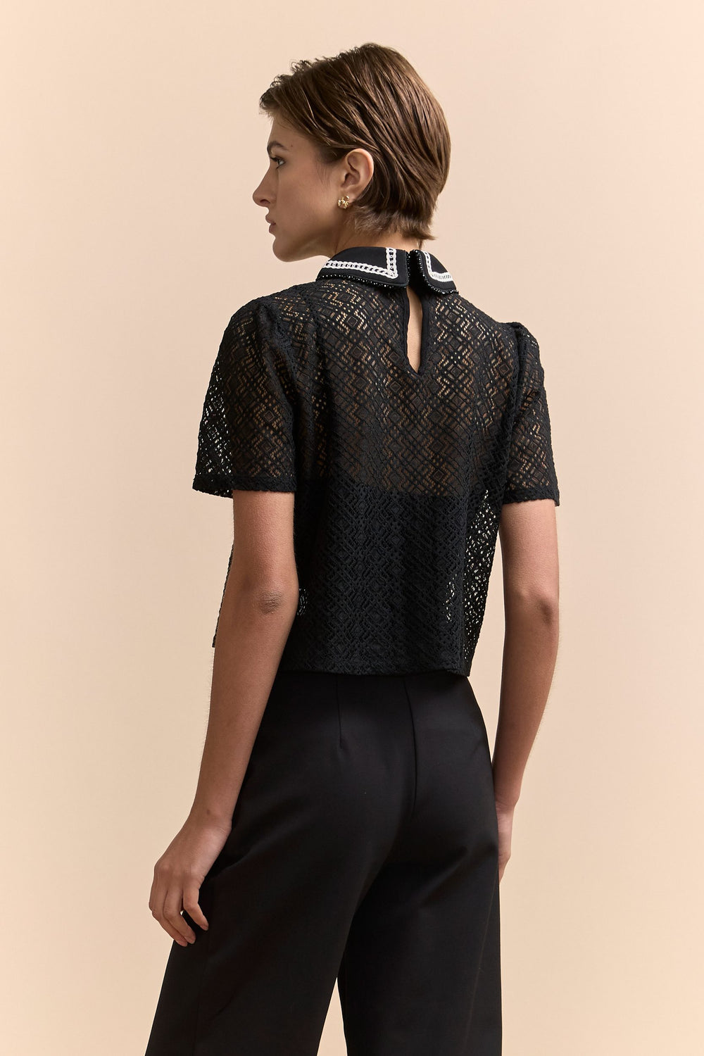 Lace blouse with embellished collar