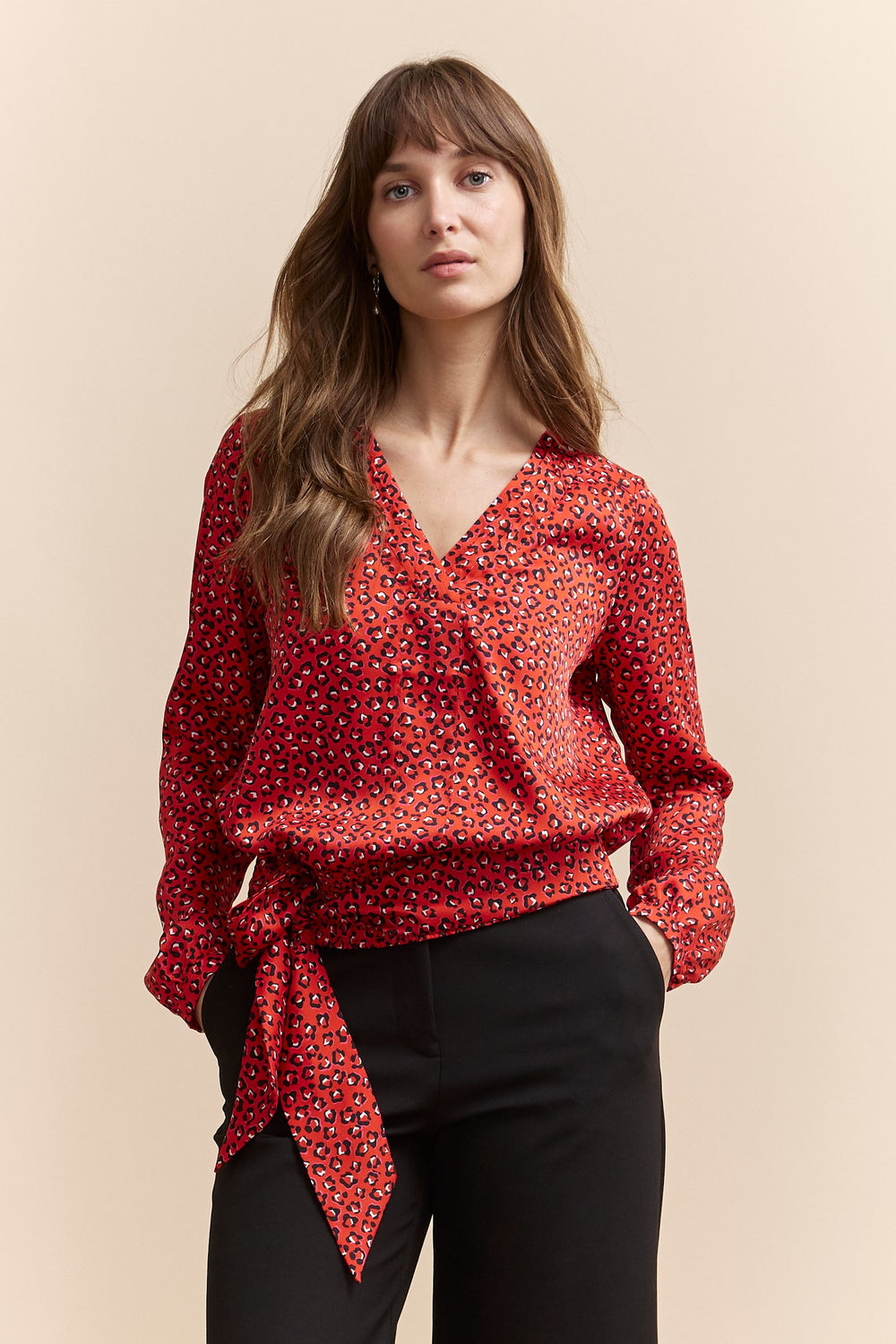 Printed blouse with tied hem