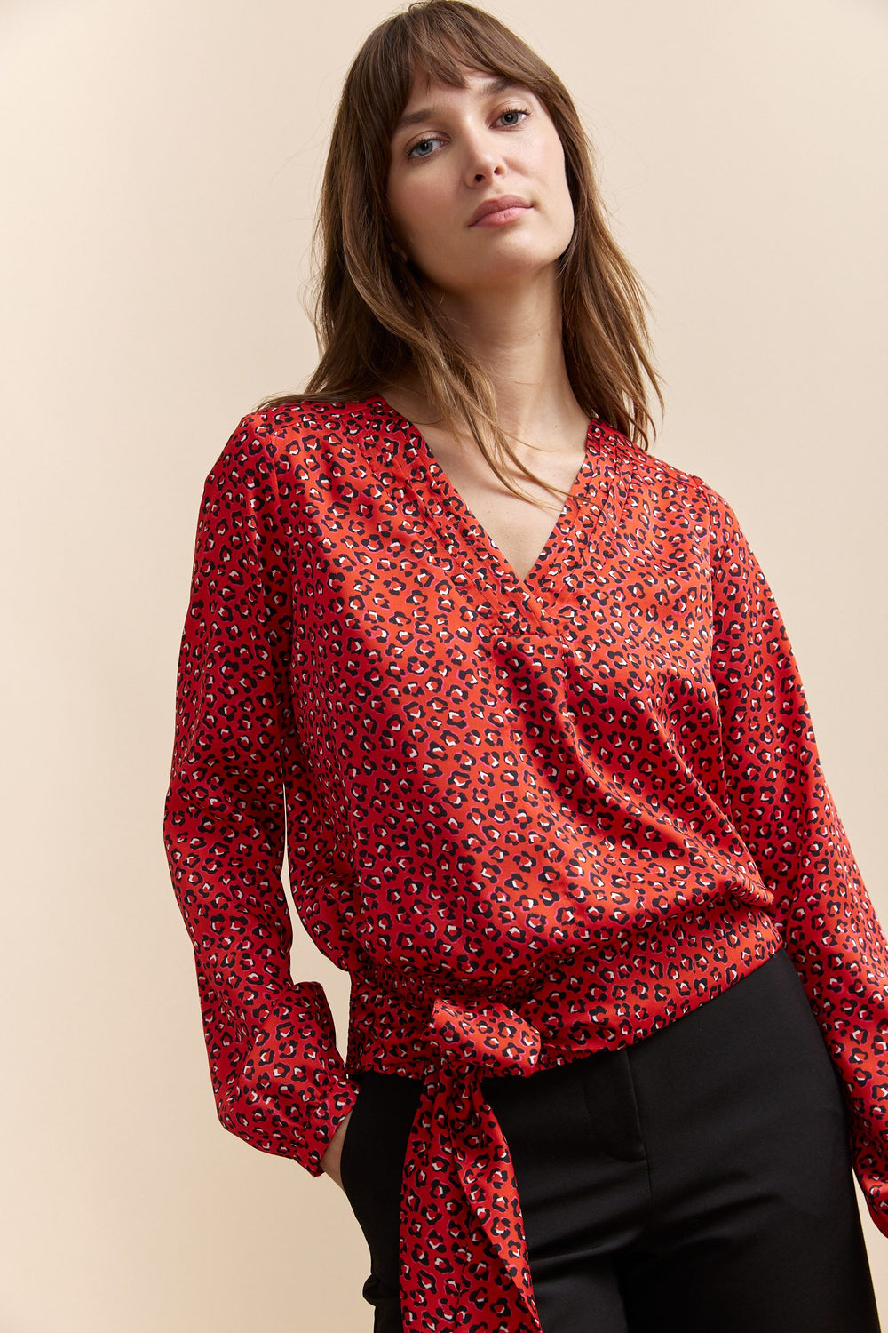 Printed blouse with tied hem