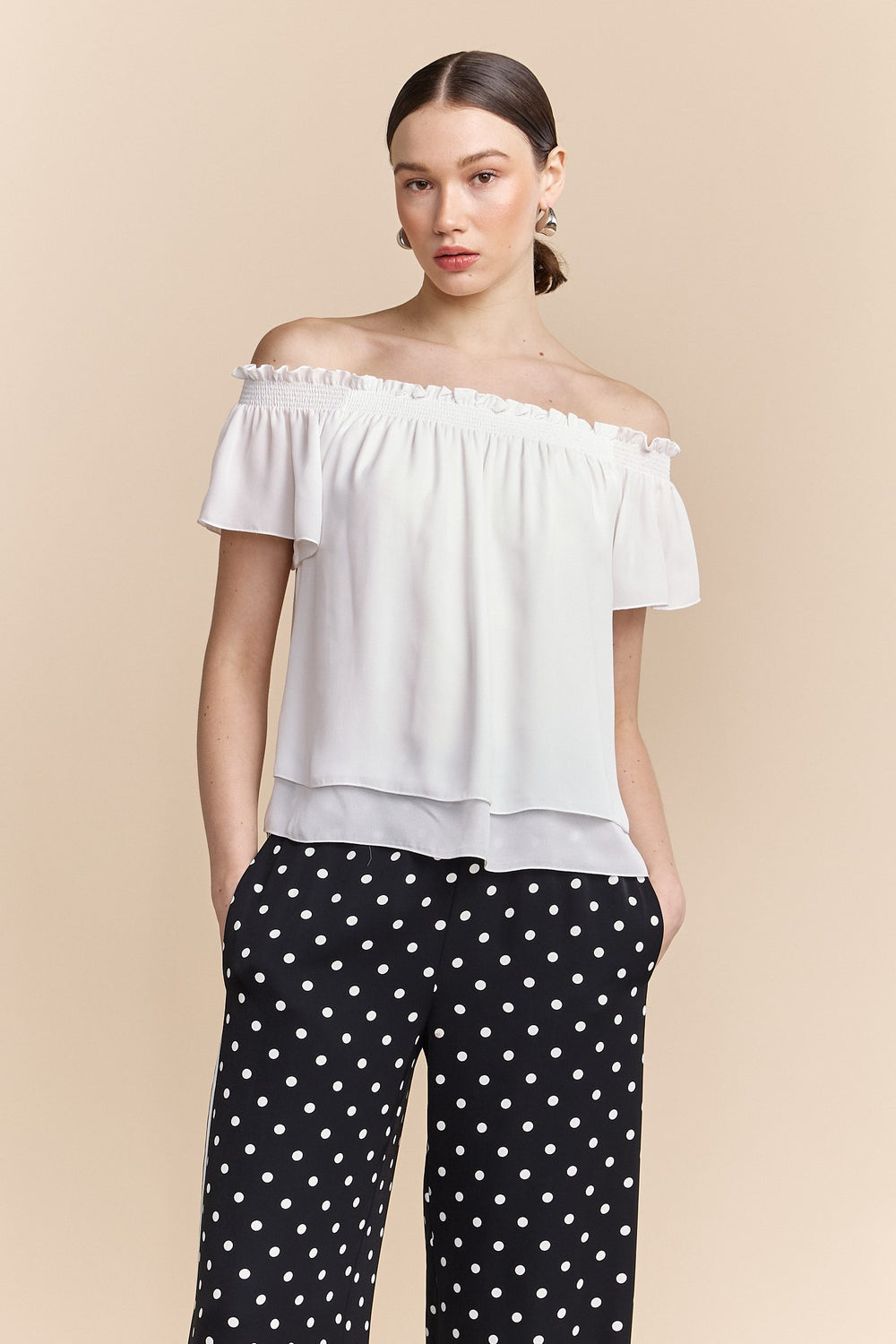 Off-the-shoulder top ruching