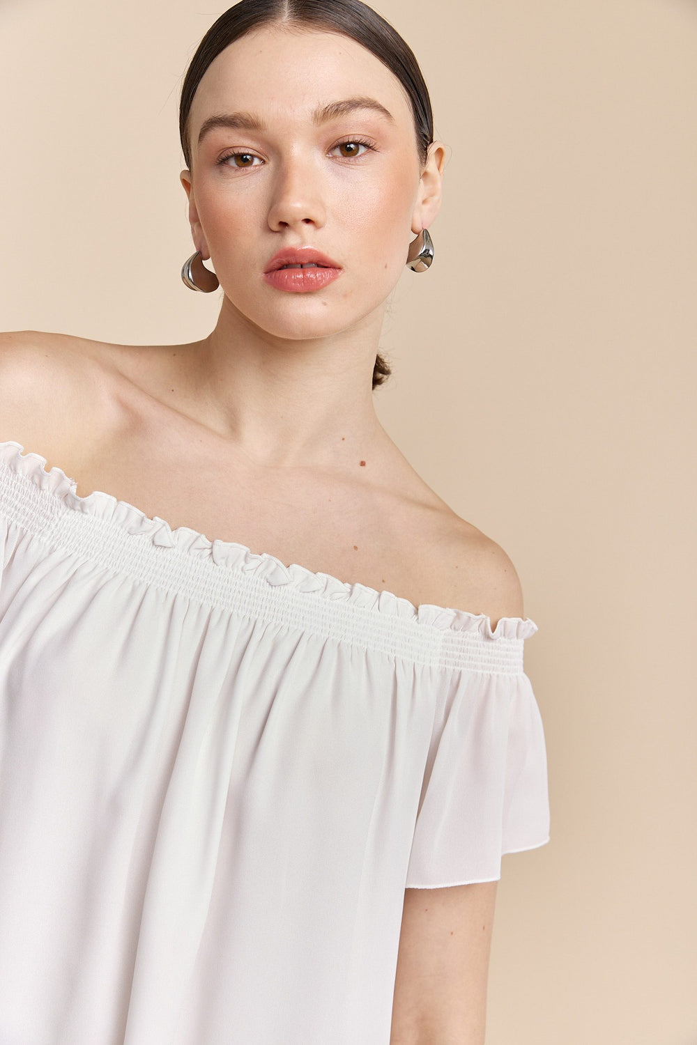 Off-the-shoulder top ruching