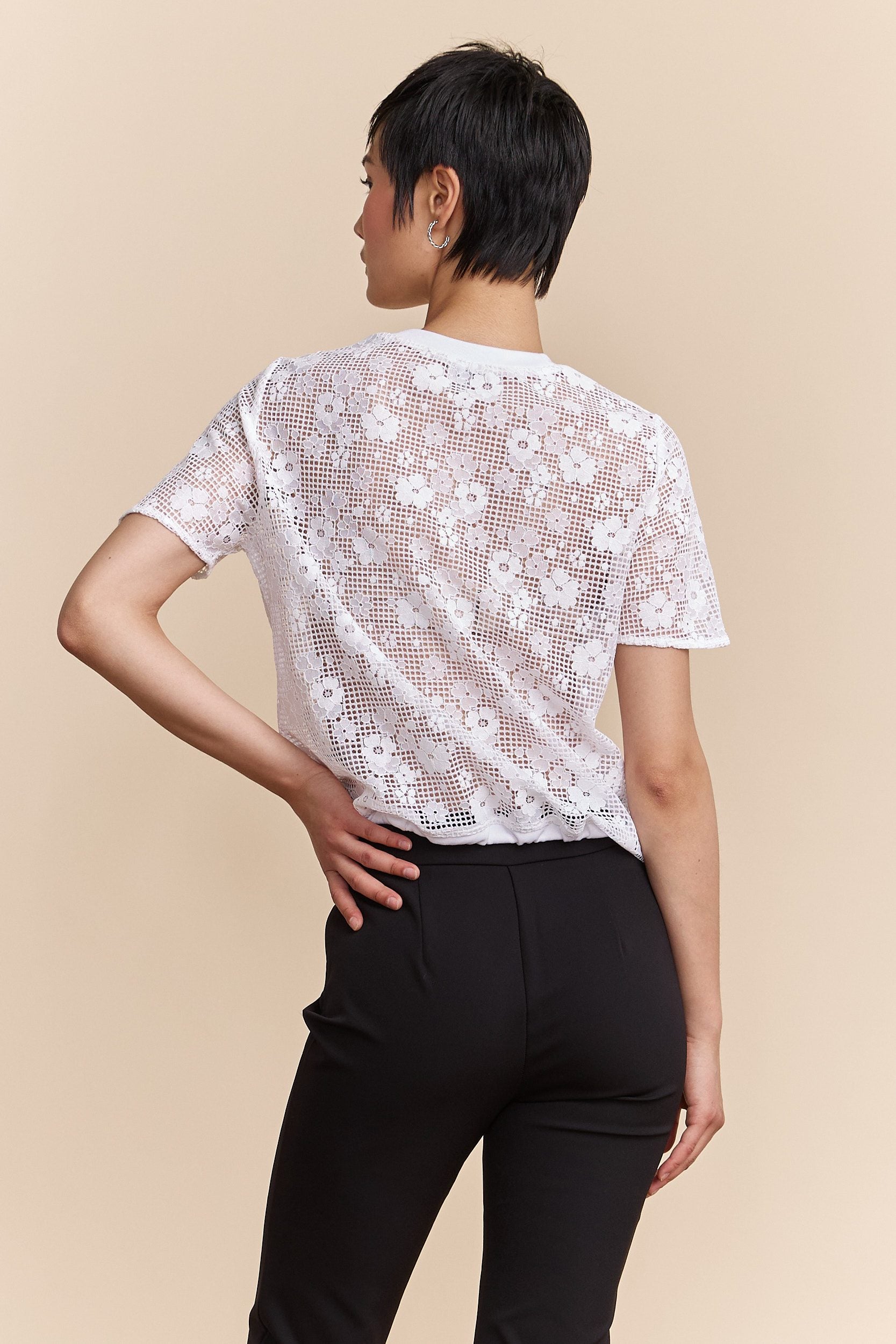 Lace boxy top with drawstring