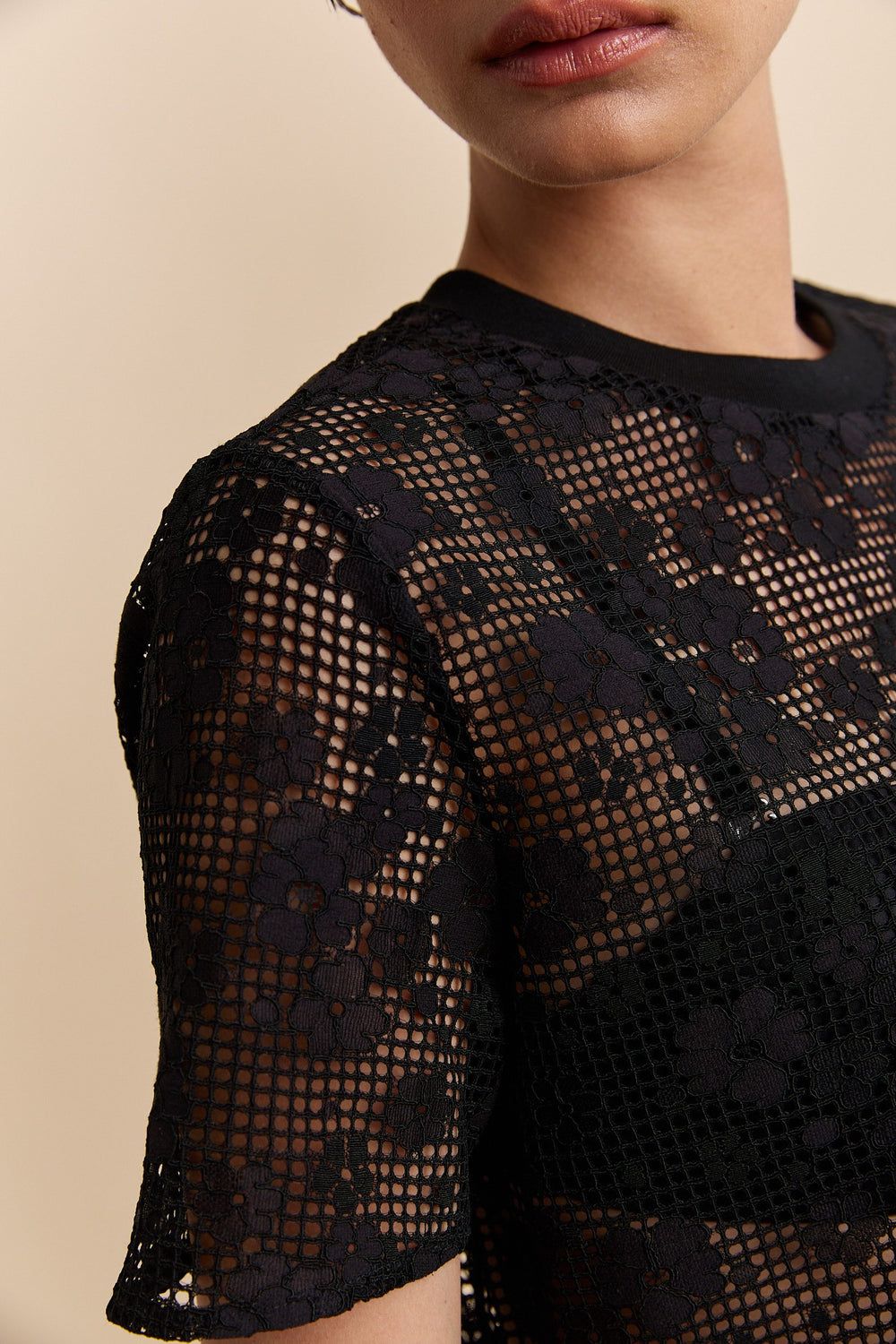 Lace boxy top with drawstring