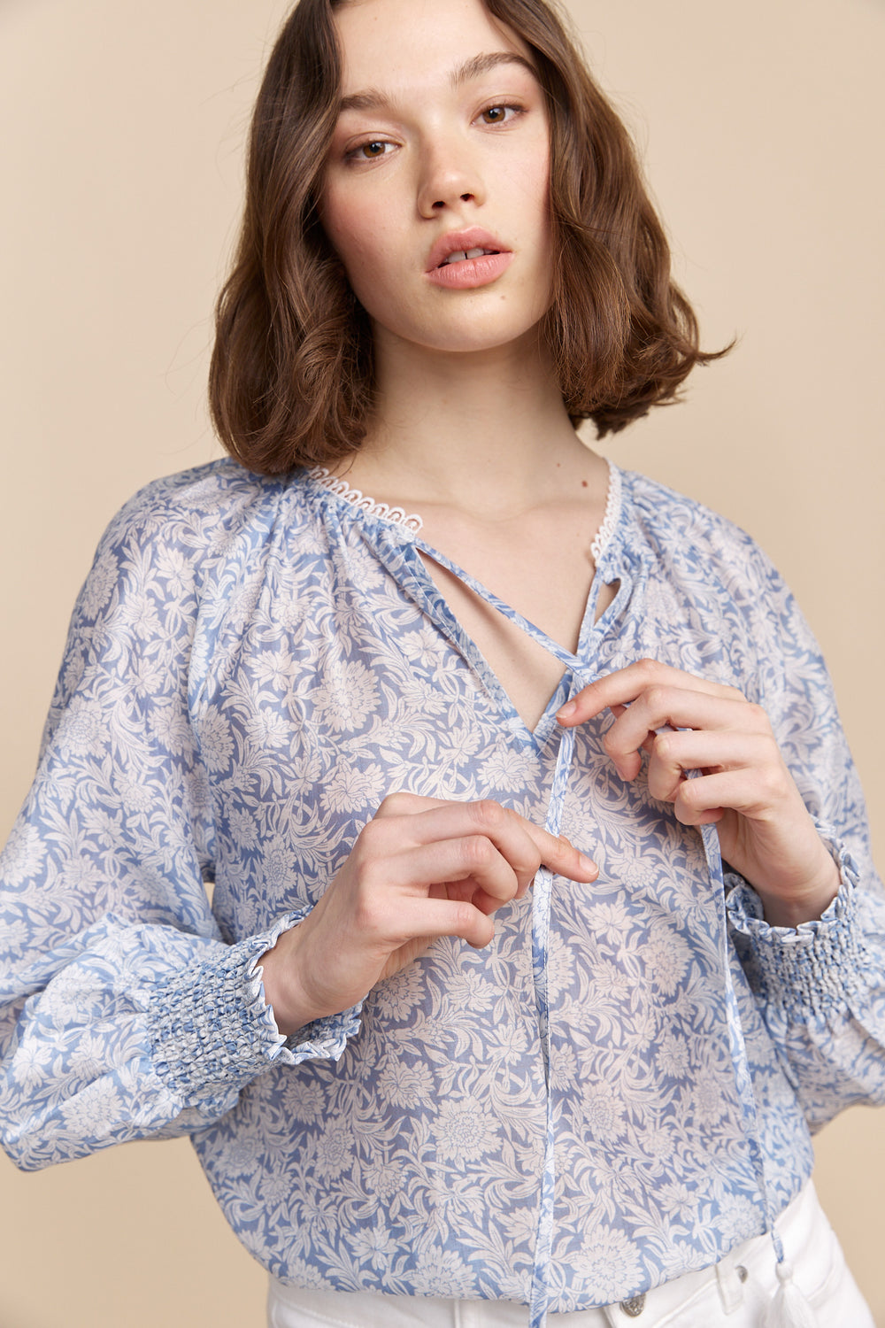 Semi-sheer blouse with floral print
