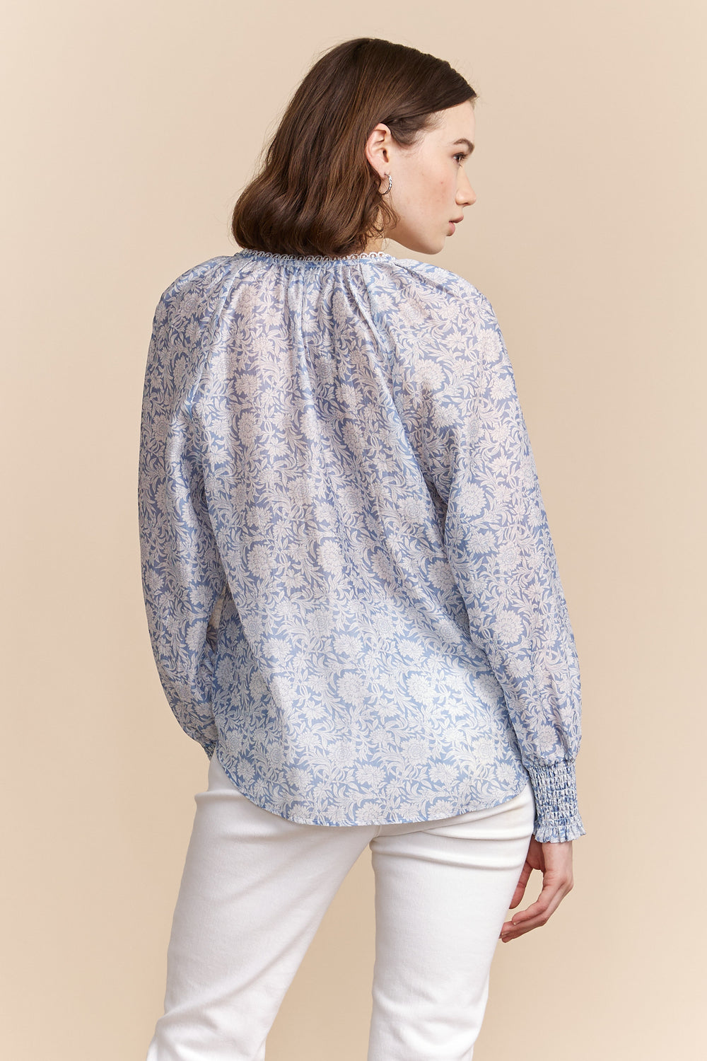 Semi-sheer blouse with floral print
