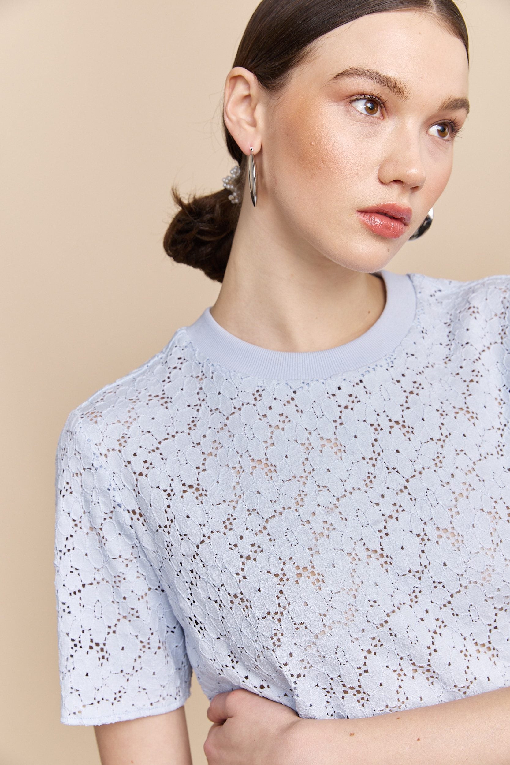 Lace boxy short sleeve top