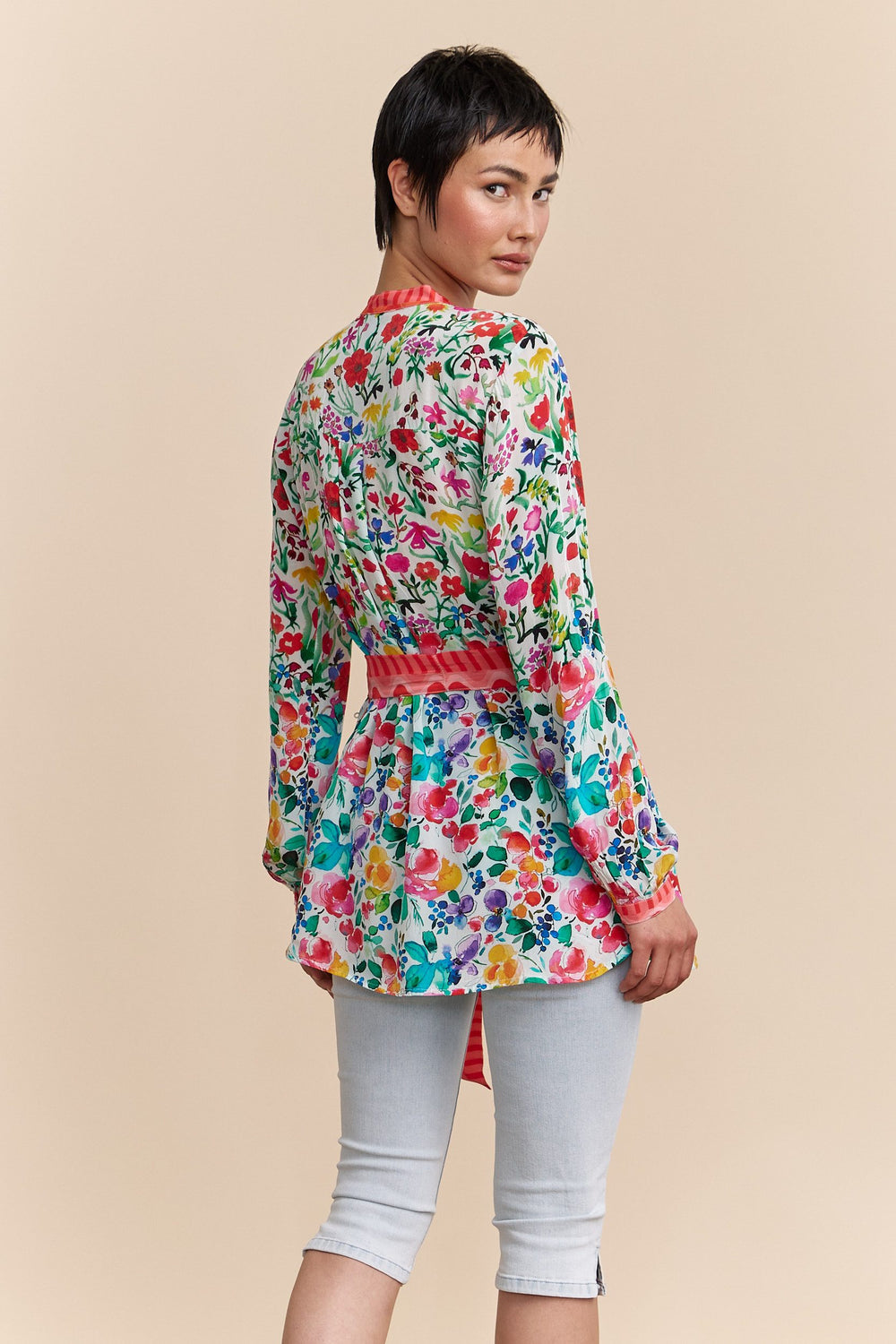 Printed blouse with sash