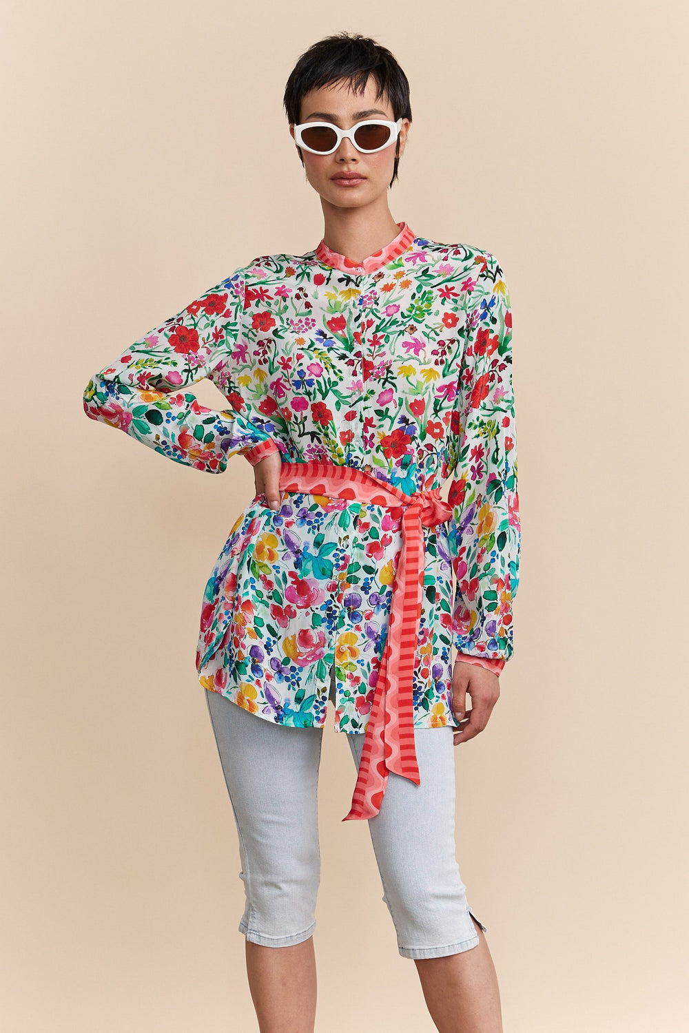Printed blouse with sash