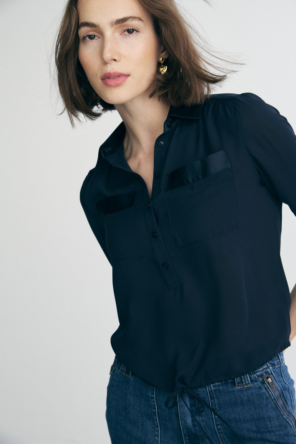 Fluid blouse with satin accent