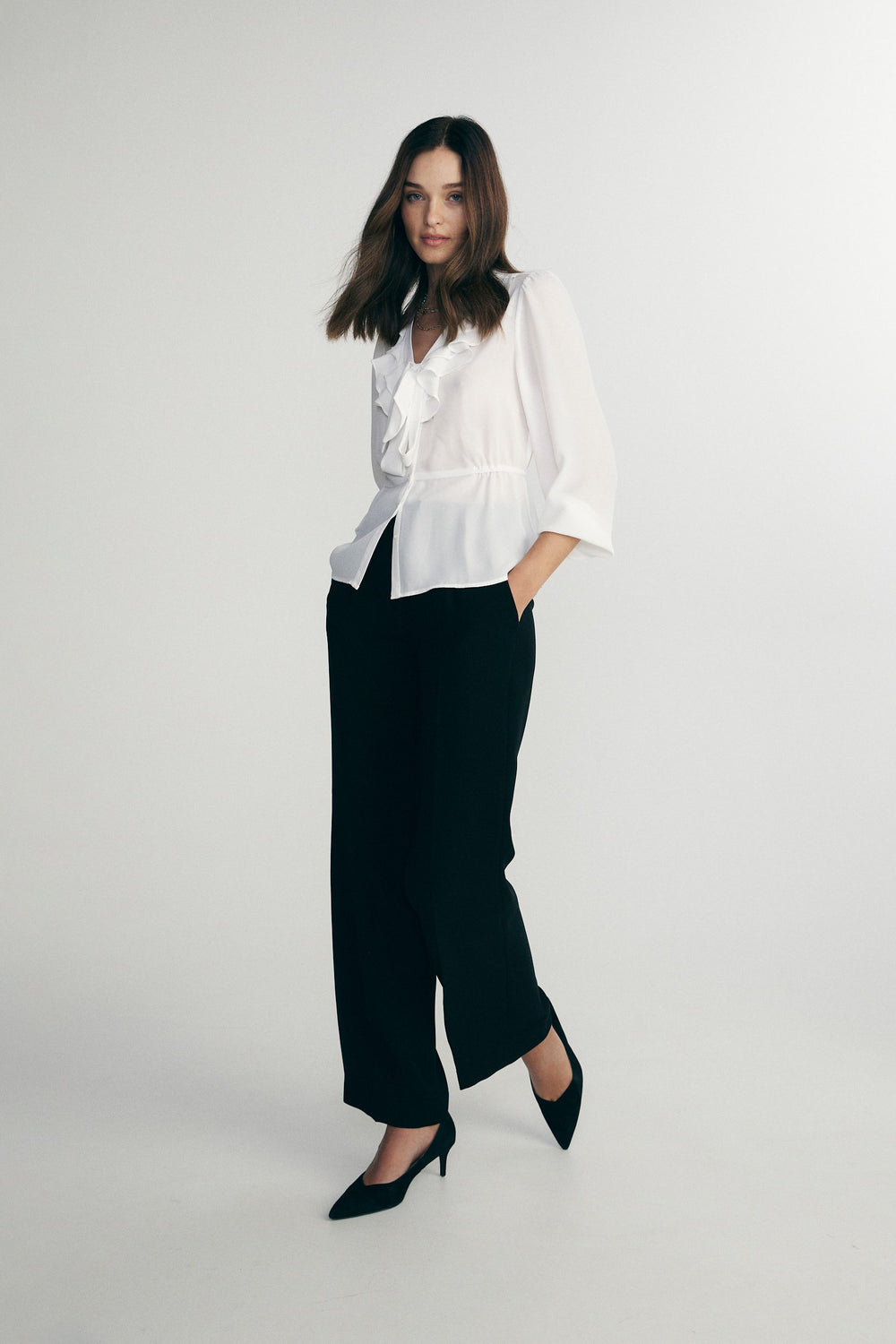 Blouse with front frill & tie
