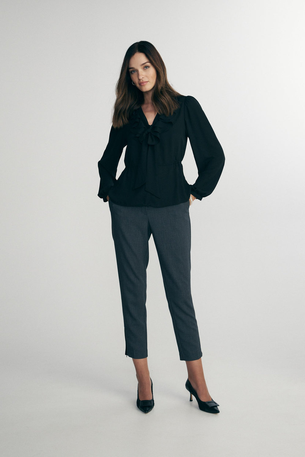 Blouse with front frill & tie
