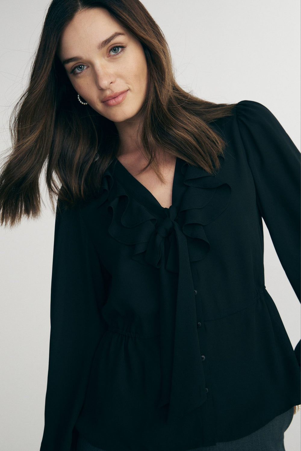 Blouse with front frill & tie