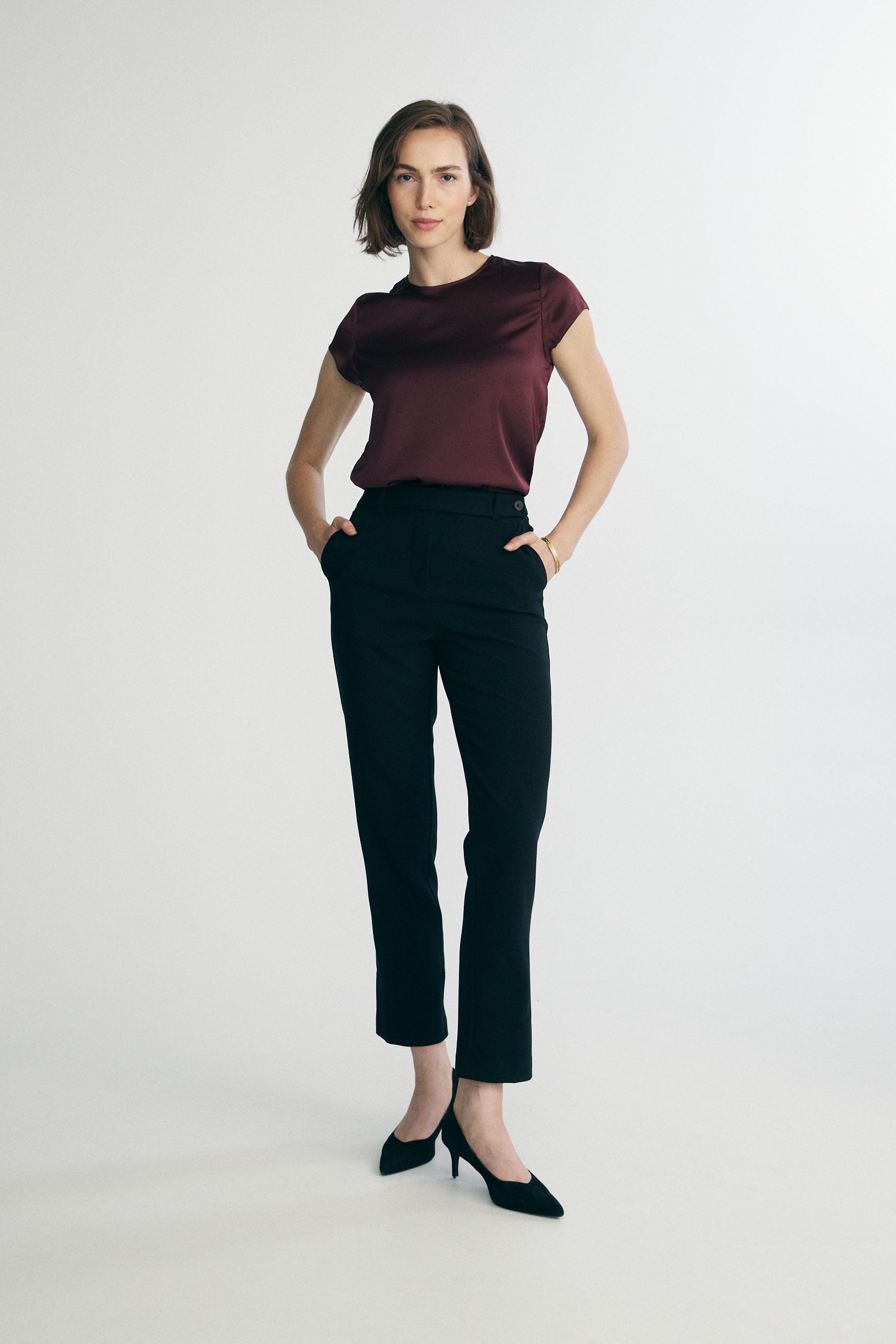 Short sleeve satin top