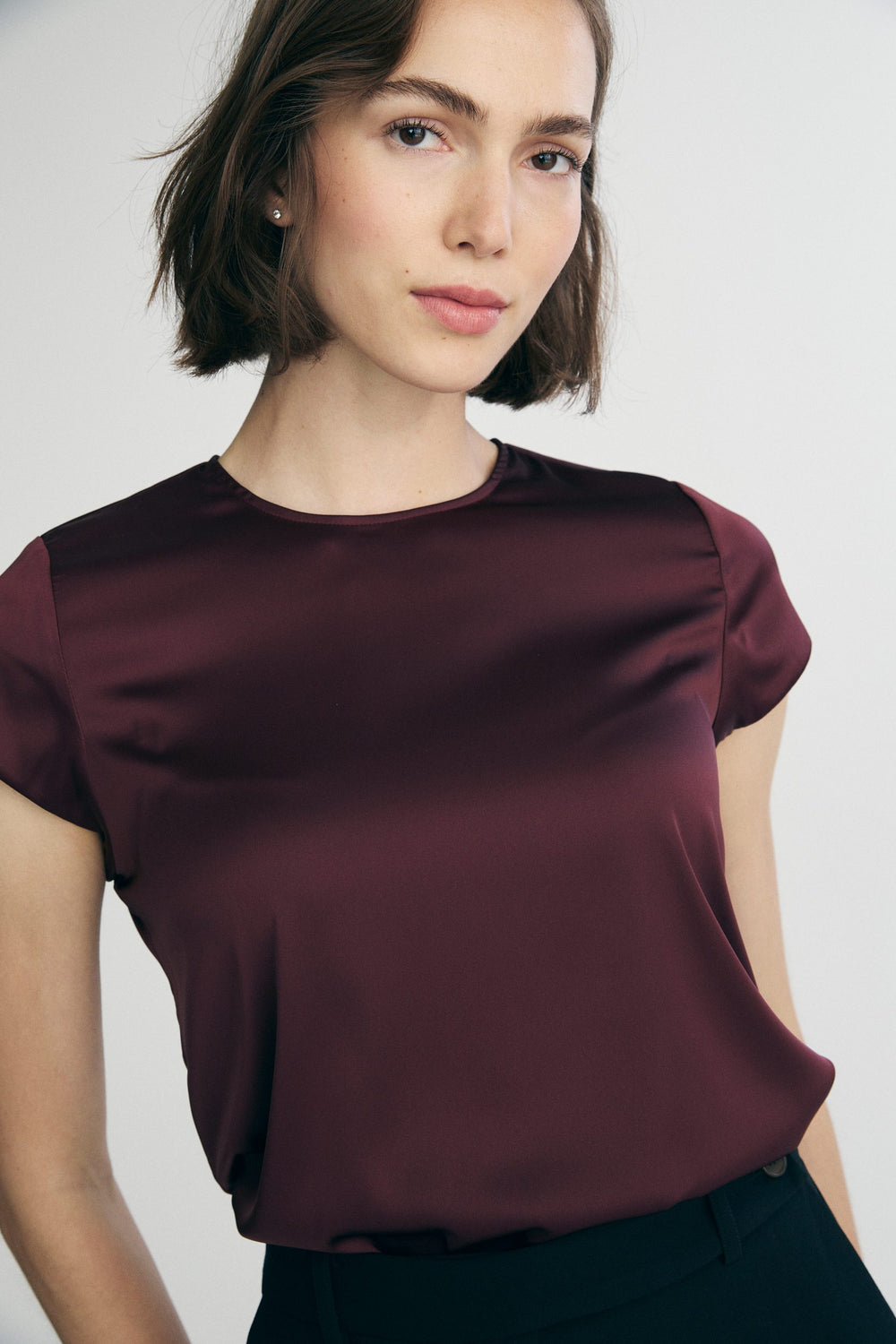 Short sleeve satin top