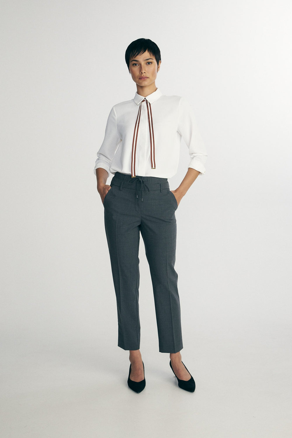 Flowy blouse with removable necktie