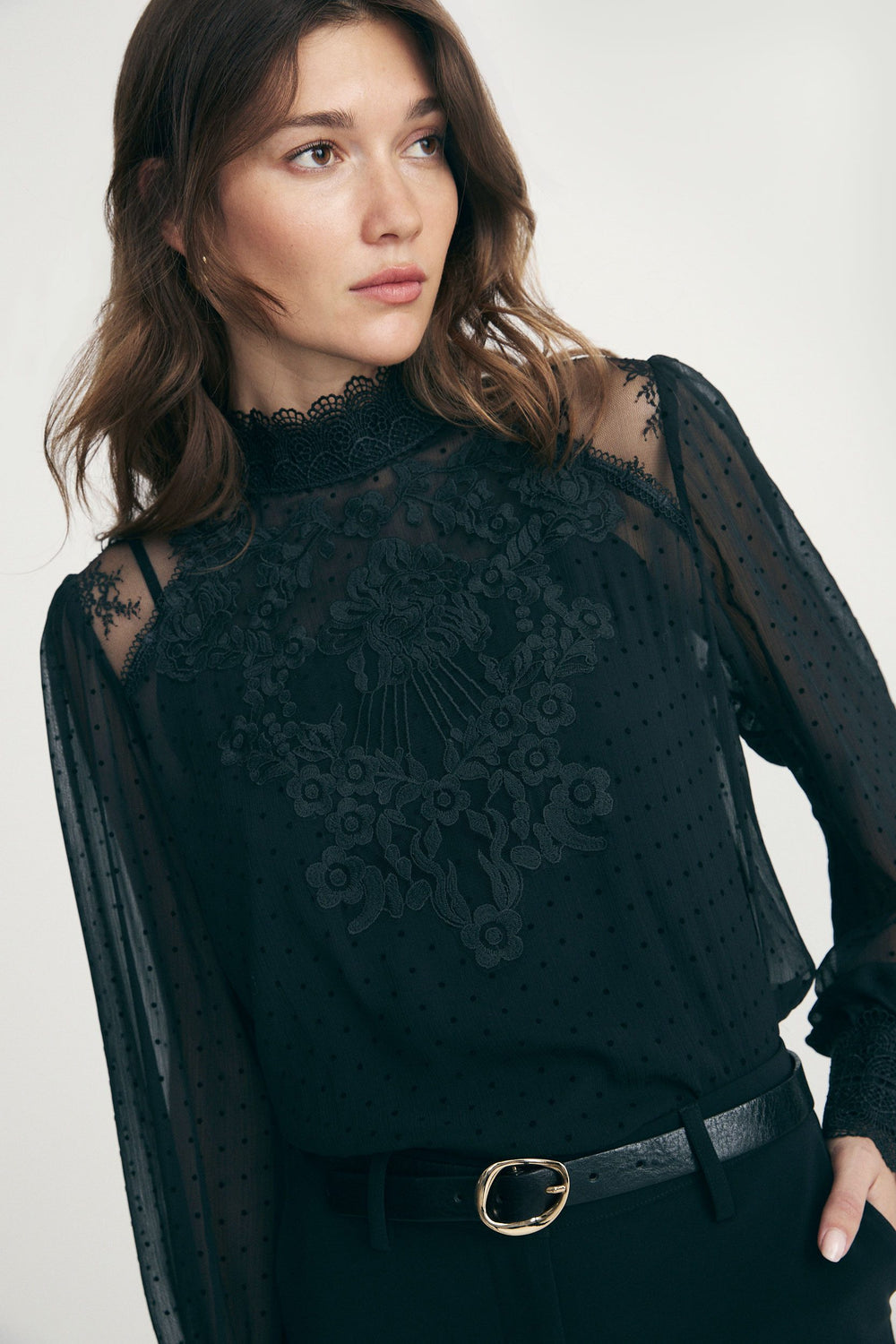 High-neck lace blouse